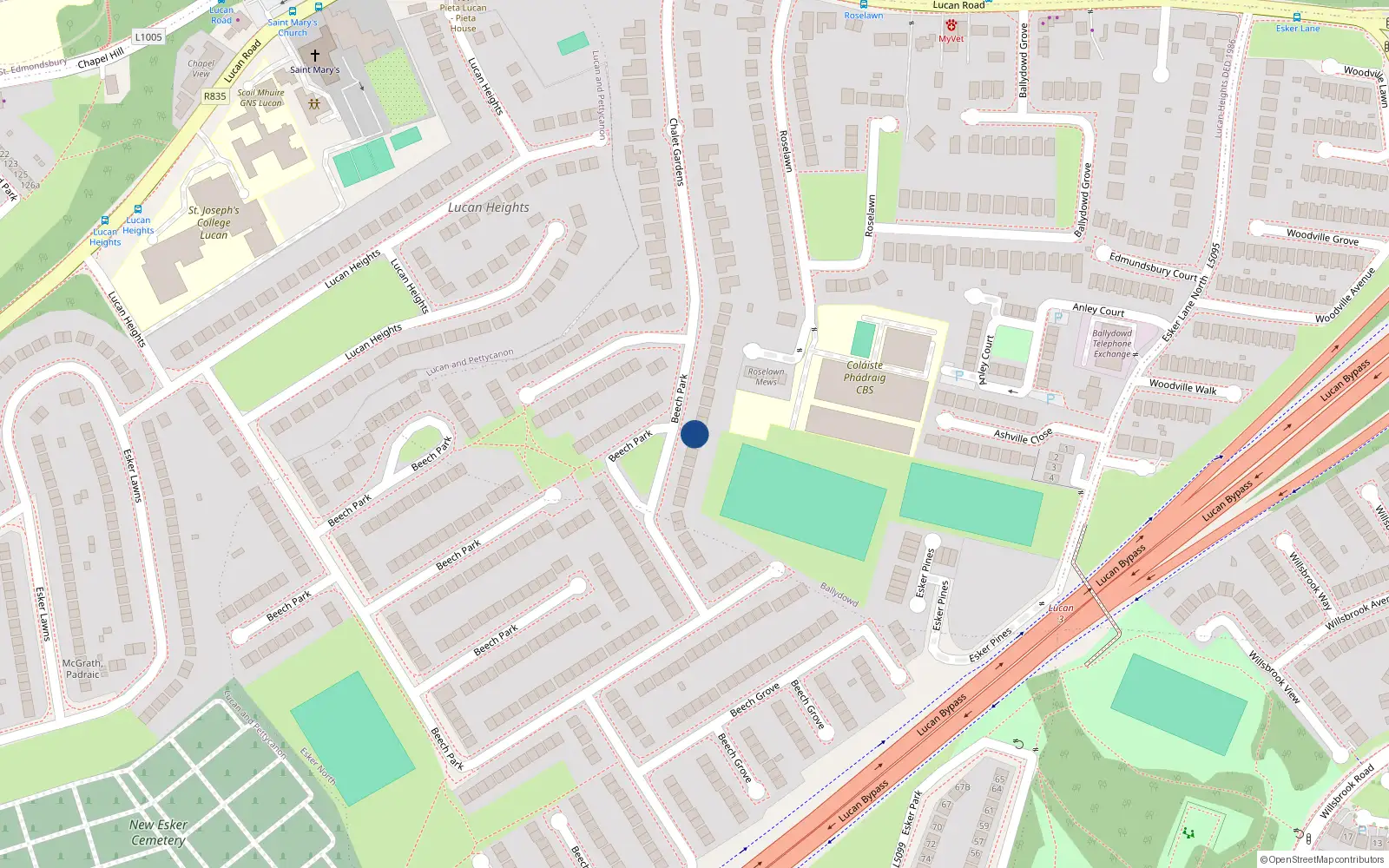 Overhead map showing the location of 248 Beech Park, Lucan, Dublin