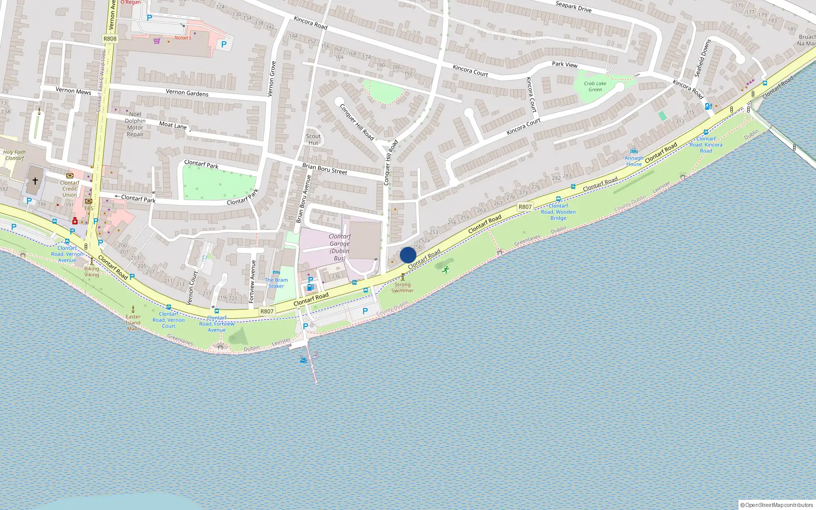 Overhead map showing the location of 248 Clontarf Road, Clontarf, Dublin 3