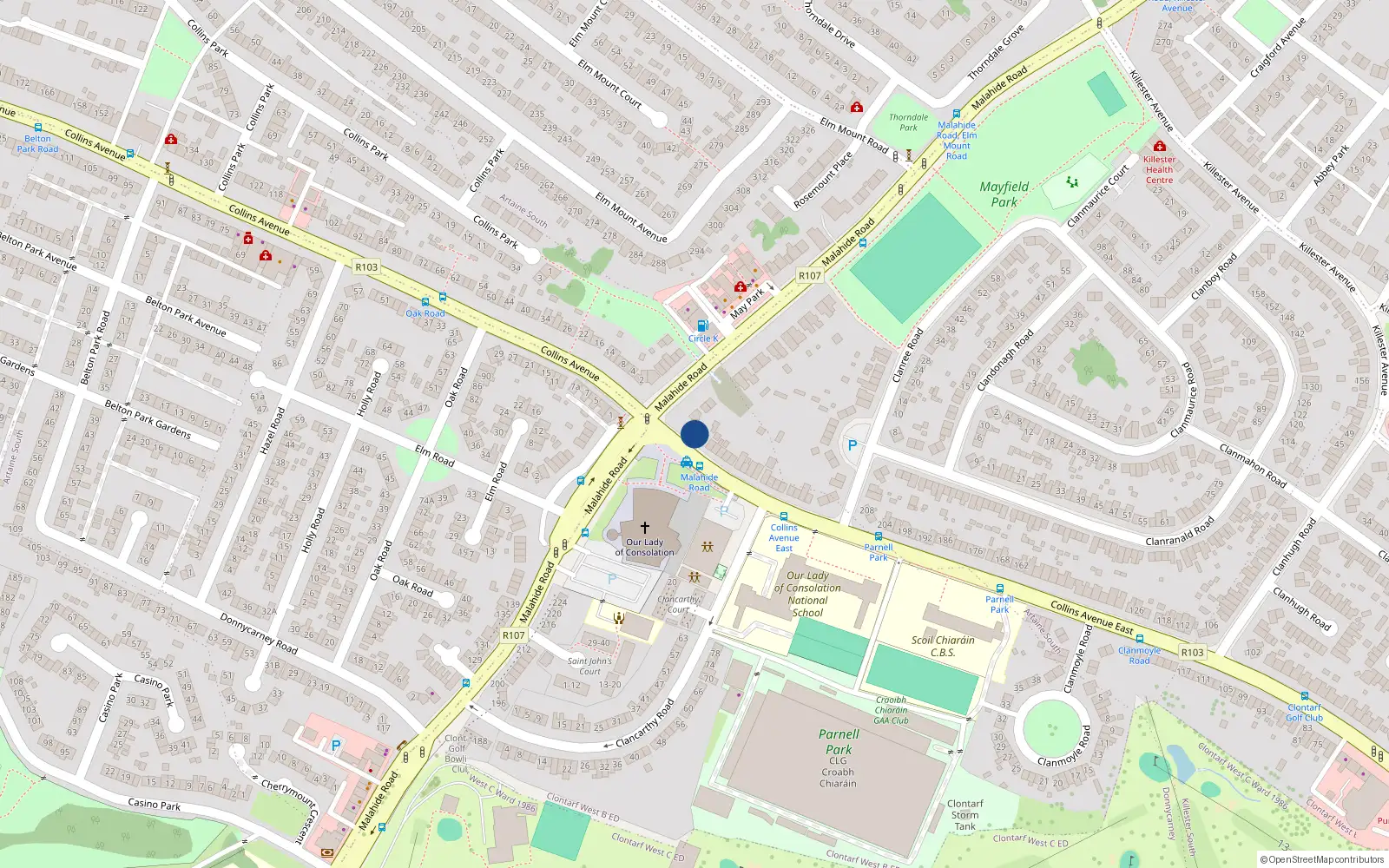 Overhead map showing the location of 248 Collins Avenue East, Donnycarney, Dublin 5