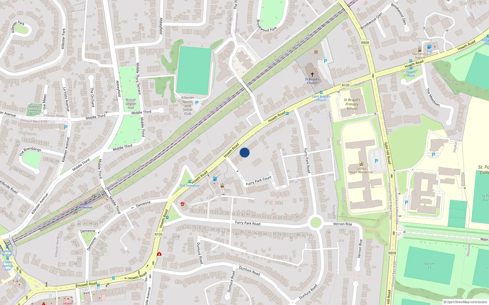 Overhead map showing the location of 249 Howth Road, Dublin 5