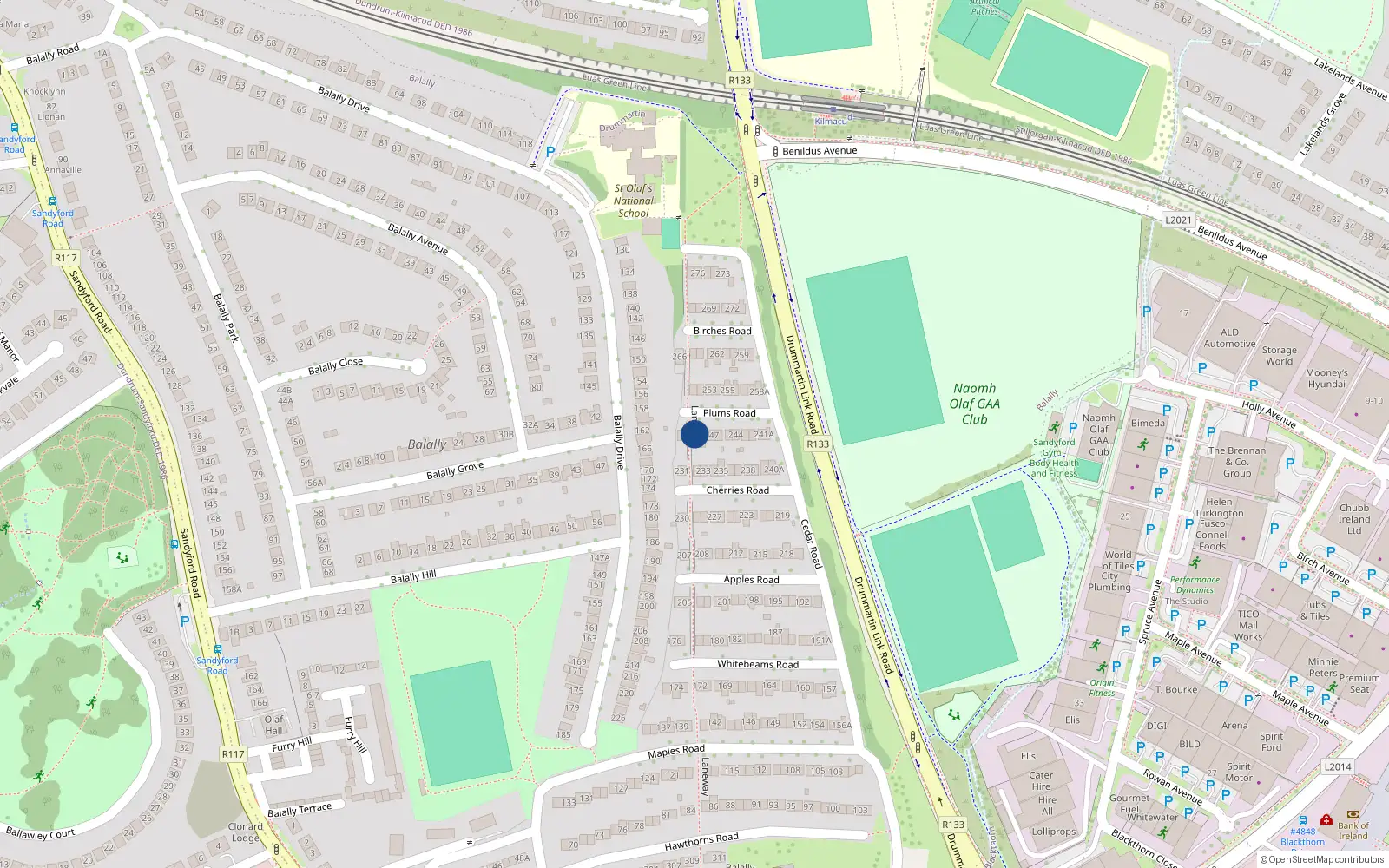 Overhead map showing the location of 249 Plums Road, Wedgewood