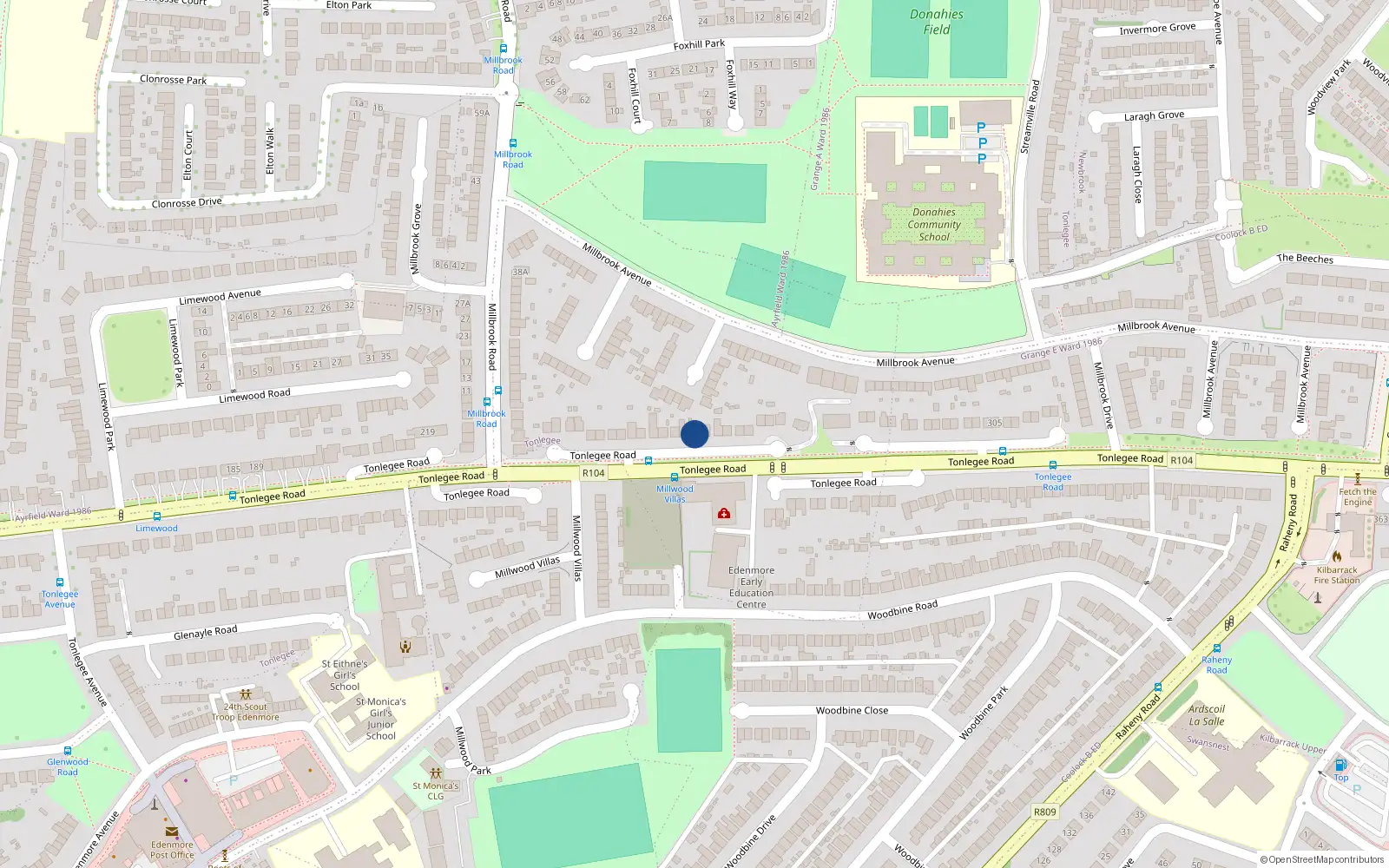 Overhead map showing the location of 249 Tonlegee Road, Dublin 5