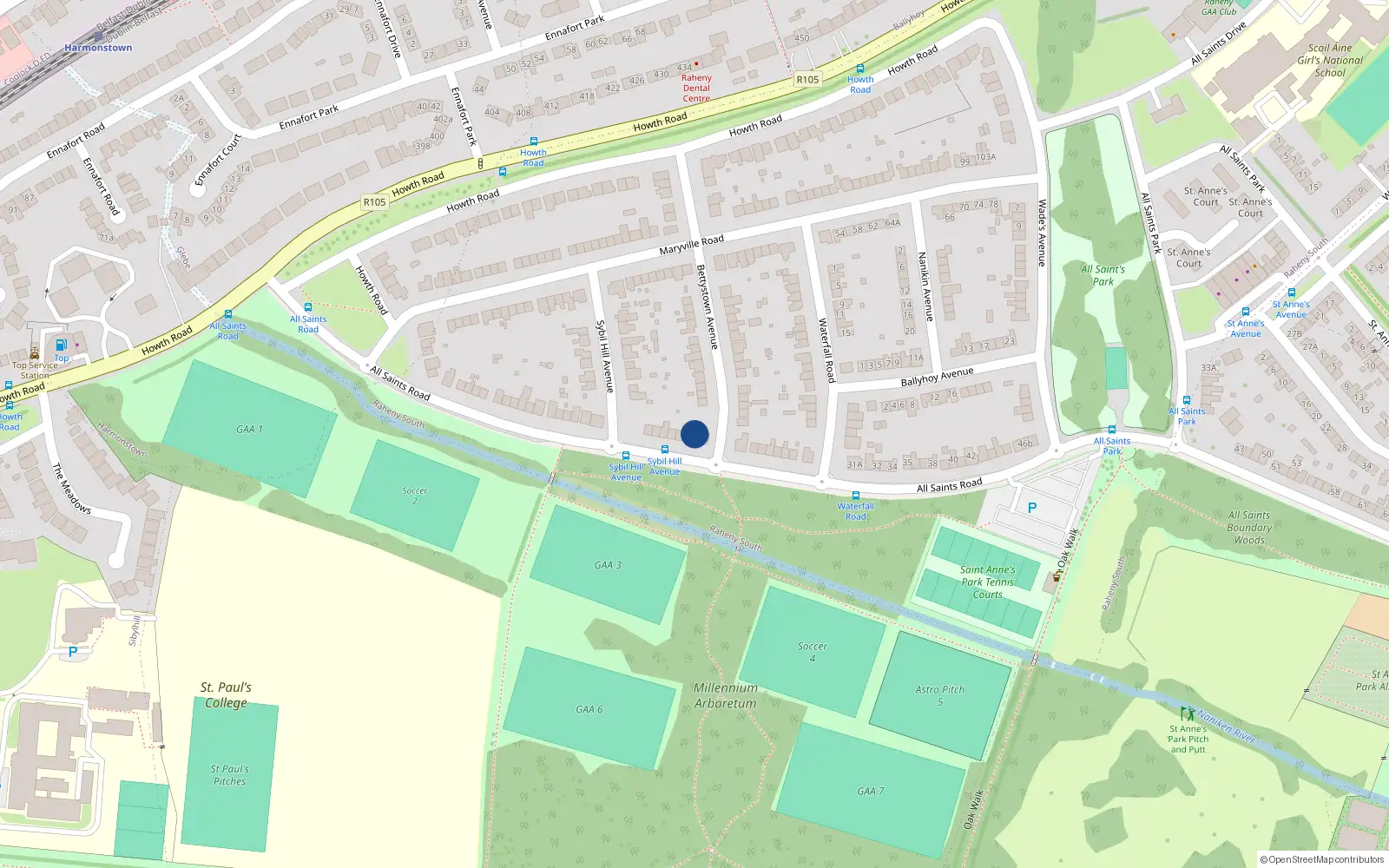 Overhead map showing the location of 24A All Saints Road, Dublin 5