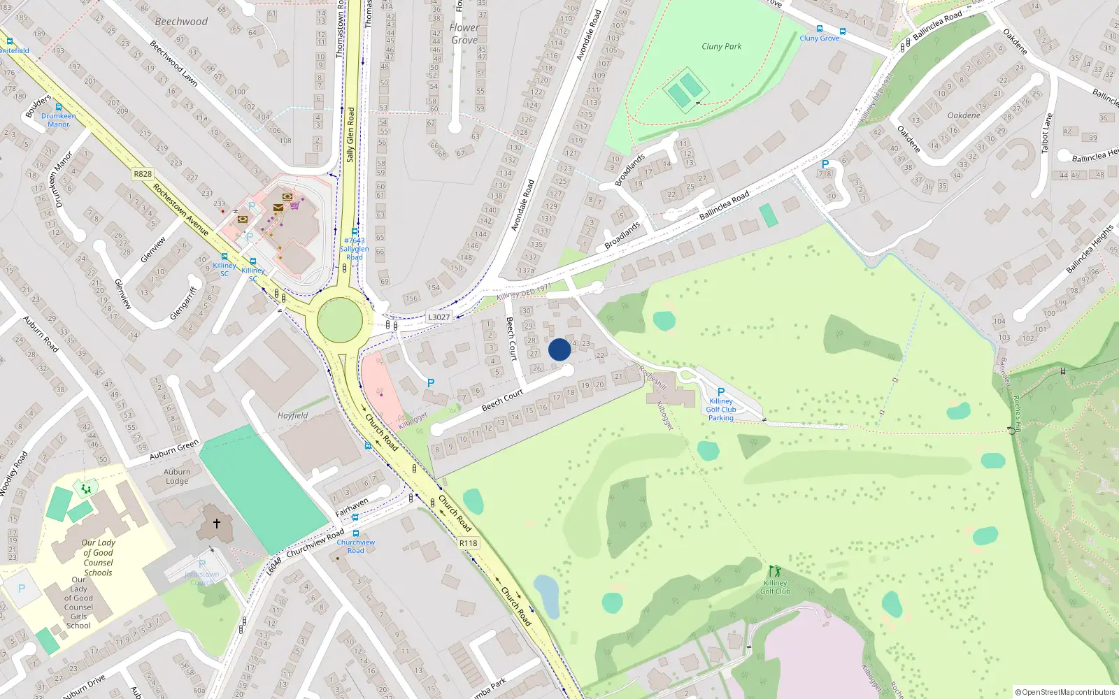 Overhead map showing the location of 24A Beech Court, Killiney