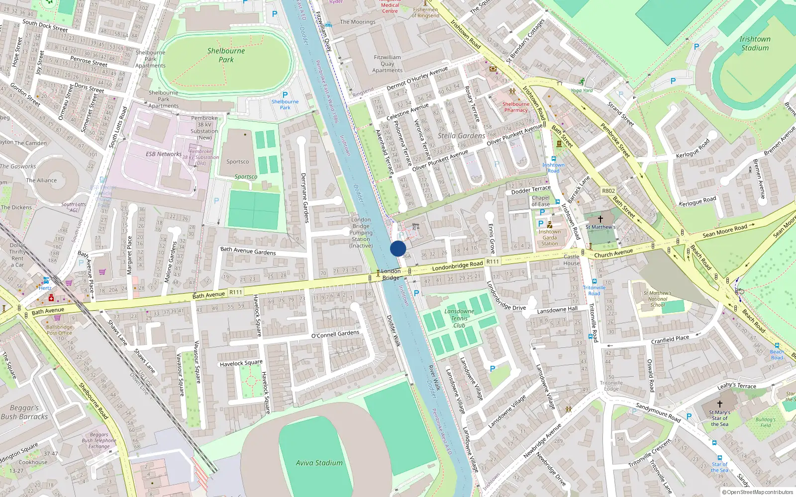 Overhead map showing the location of 24A Londonbridge Road, Irishtown