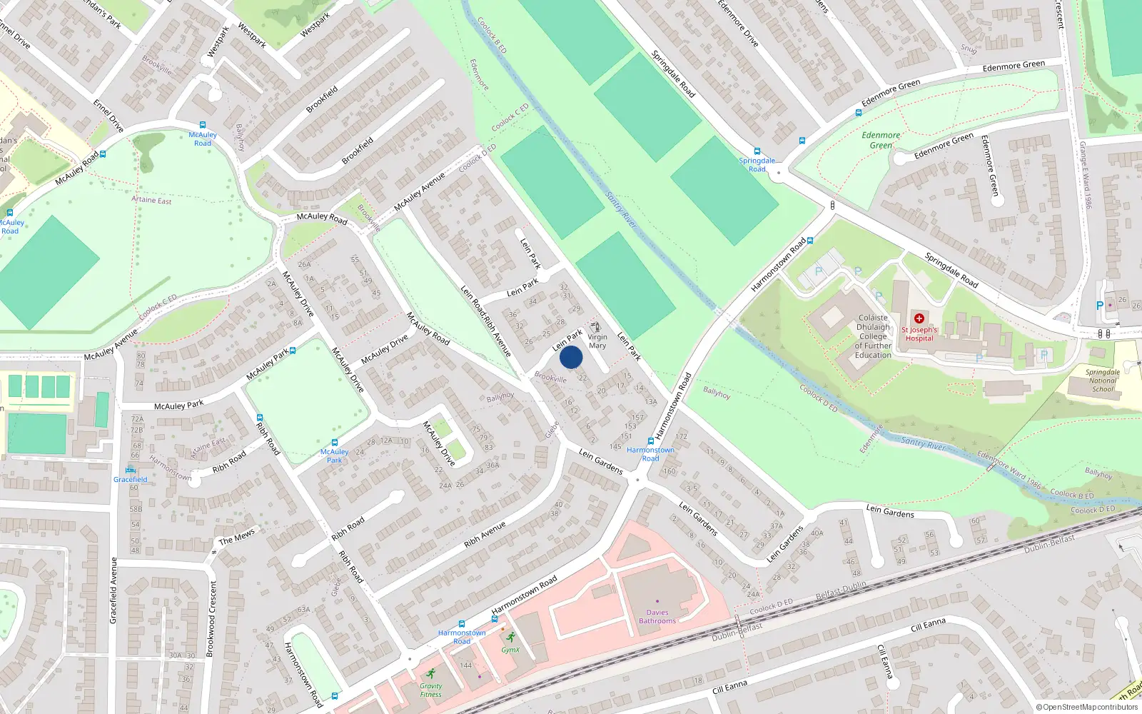 Overhead map showing the location of 24A Pairc Lein, Artane Dublin 5, Dublin