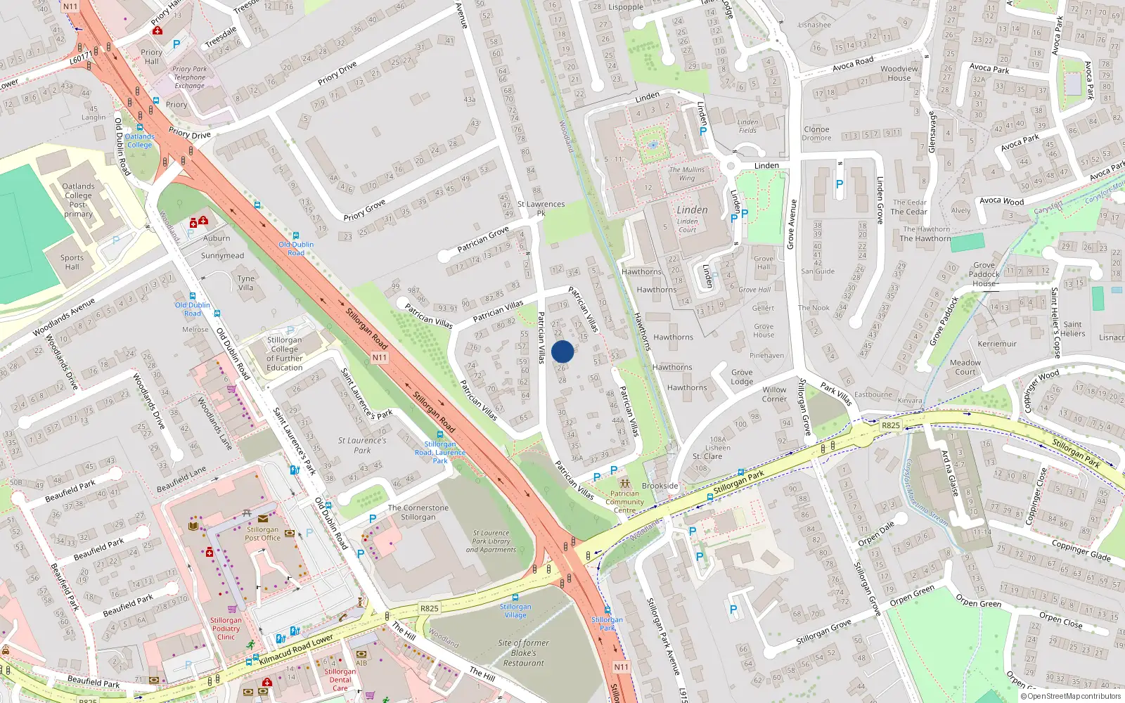 Overhead map showing the location of 24A Patrician Villas, Blackrock, Dublin