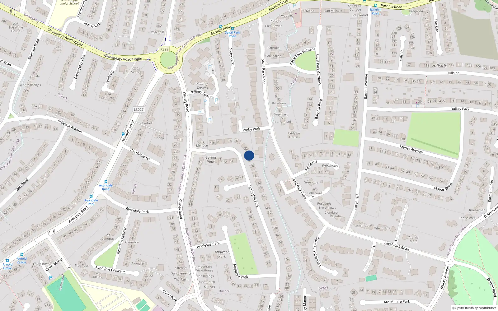 Overhead map showing the location of 24 Springhill Park, Dalkey