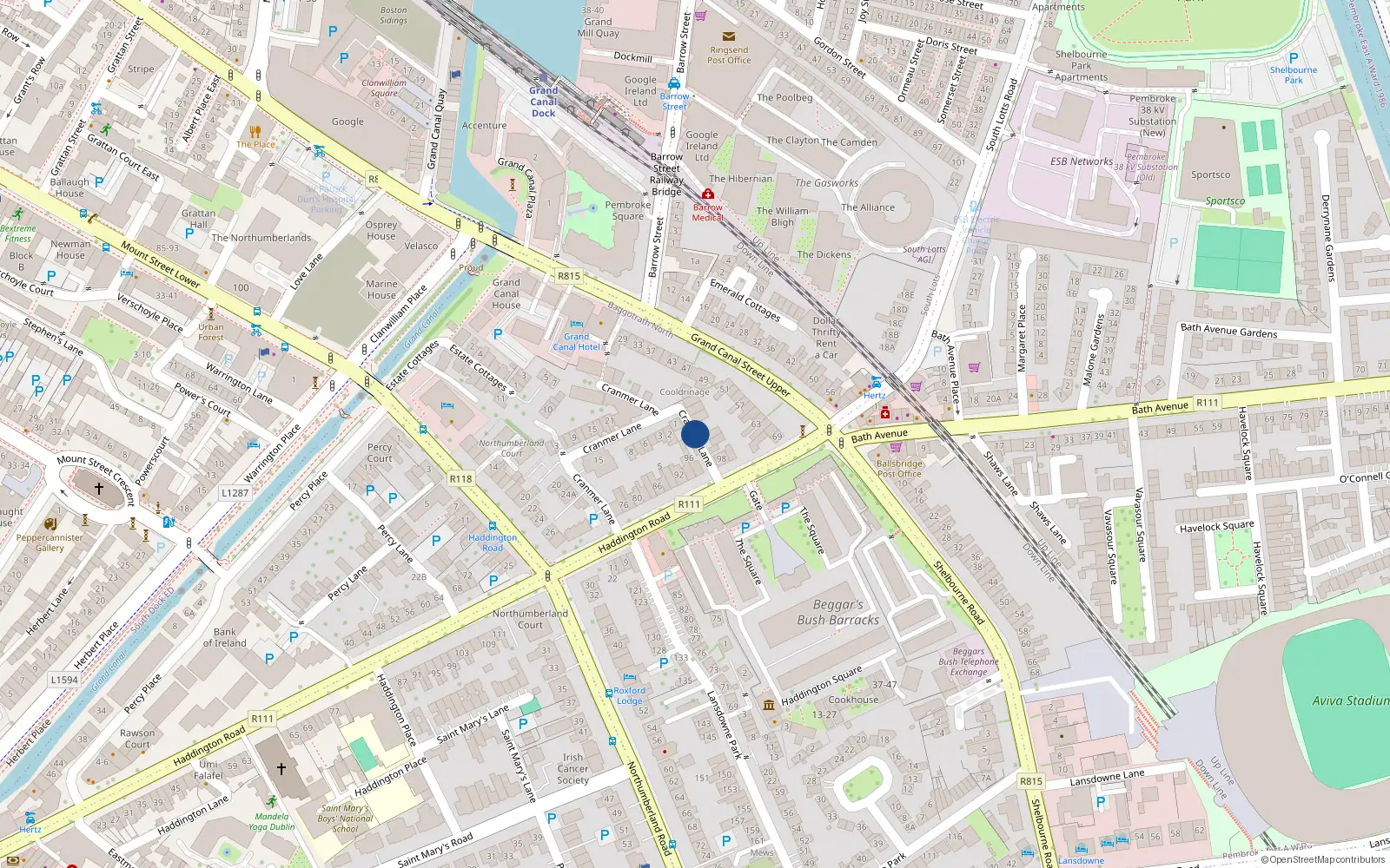 Overhead map showing the location of 24B Cranmer Lane, Dublin 4