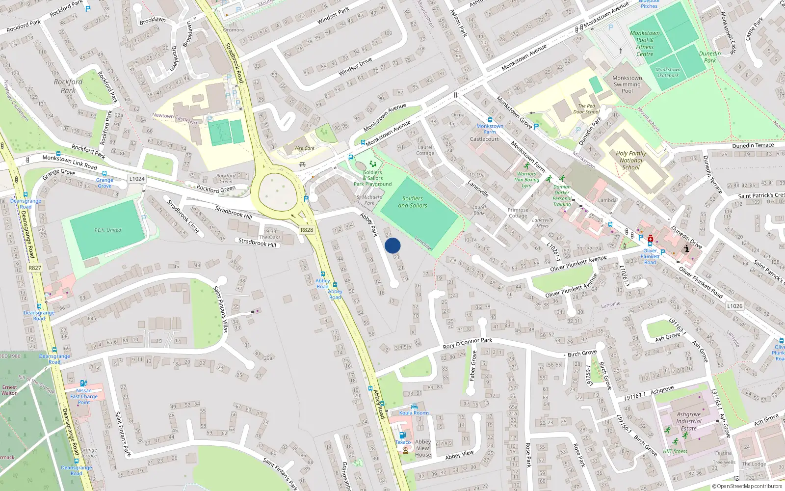 Overhead map showing the location of 25 Abbey Park, Monkstown, Dublin