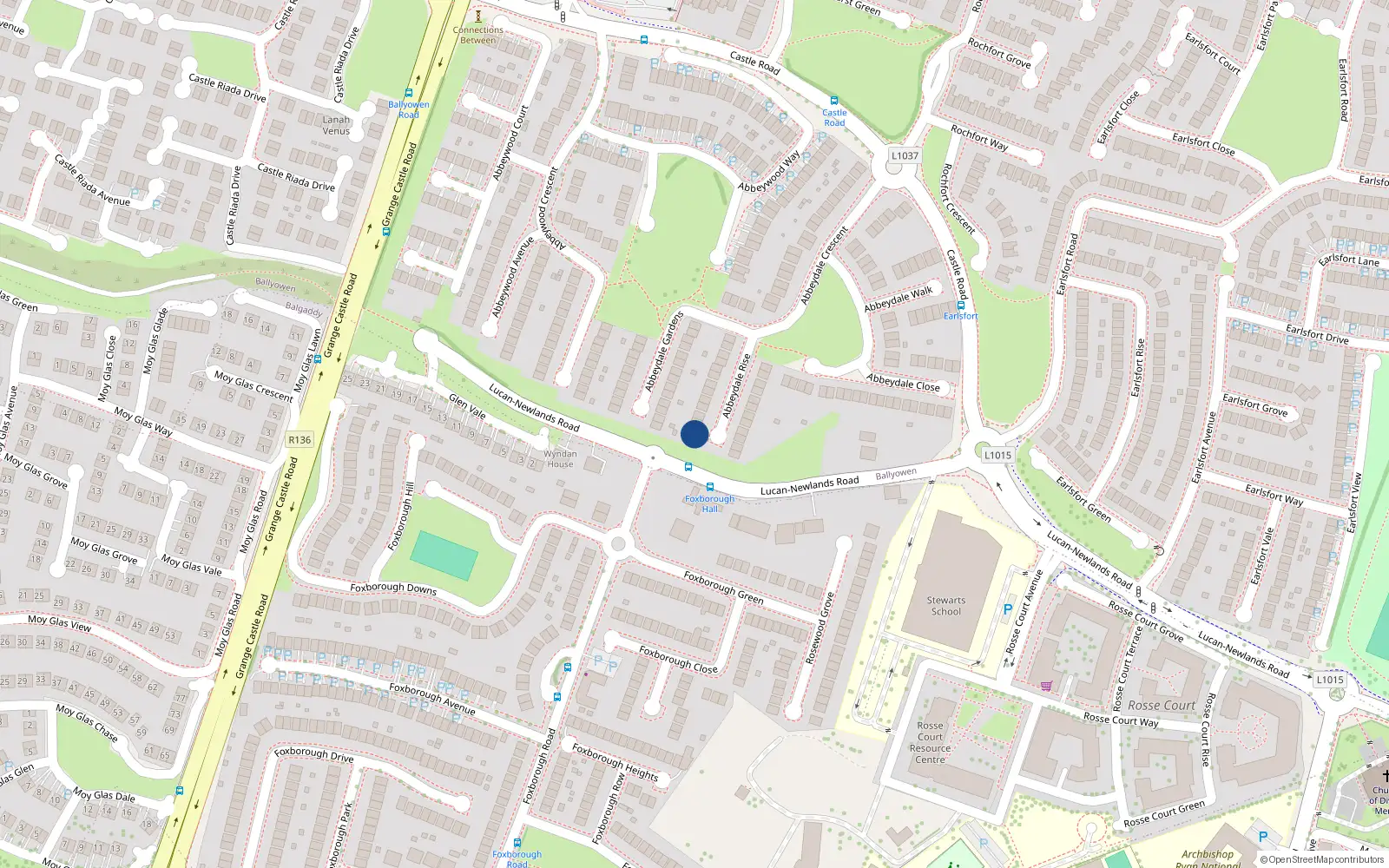 Overhead map showing the location of 25 Abbeydale Rise, Lucan