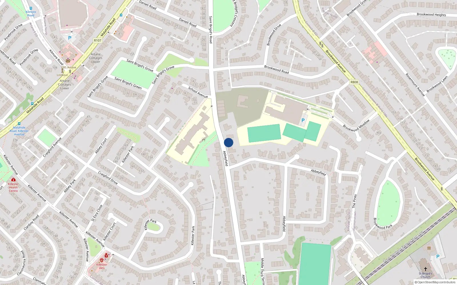 Overhead map showing the location of 25 Abbeyfield, Killester, Dublin 3