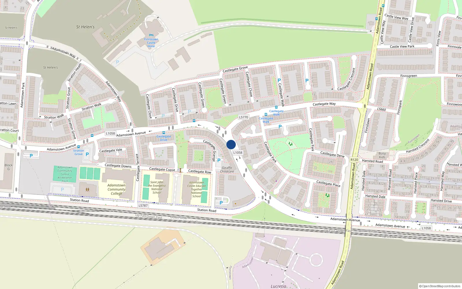Overhead map showing the location of 25 Adamstown Avenue, Lucan