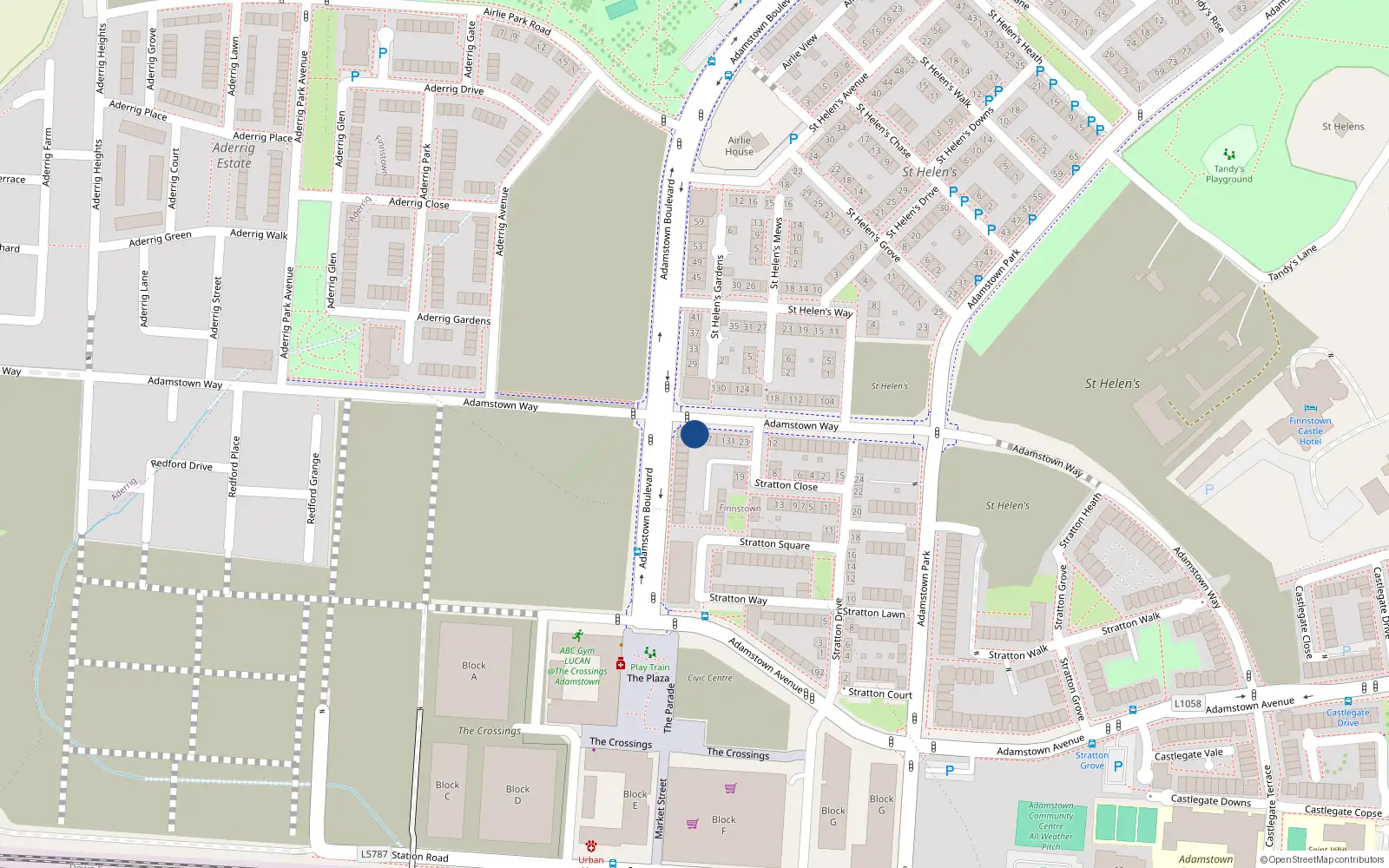 Overhead map showing the location of 25 Adamstown Boulevard, Lucan