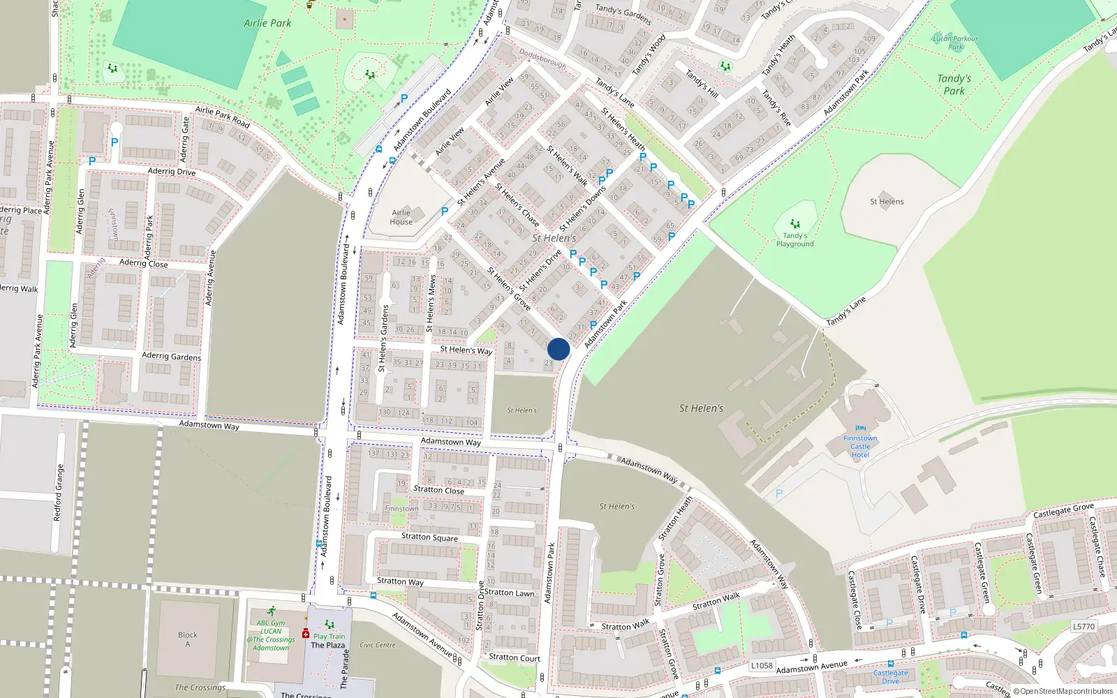 Overhead map showing the location of 25 Adamstown Park, Lucan