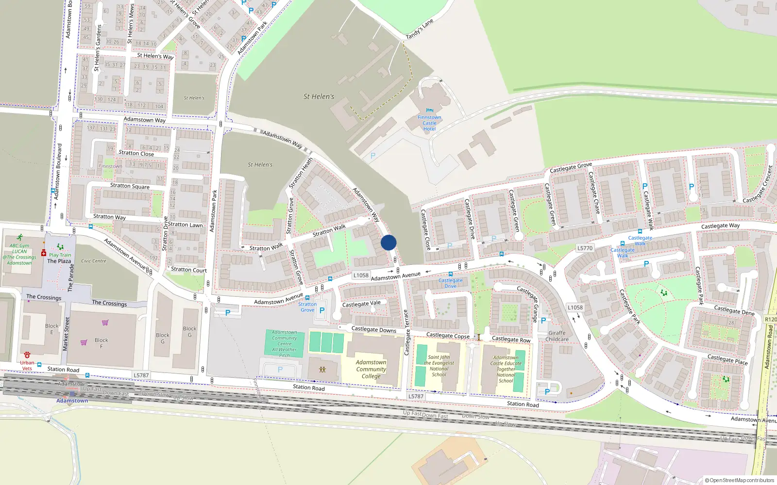 Overhead map showing the location of 25 Adamstown Way, Lucan