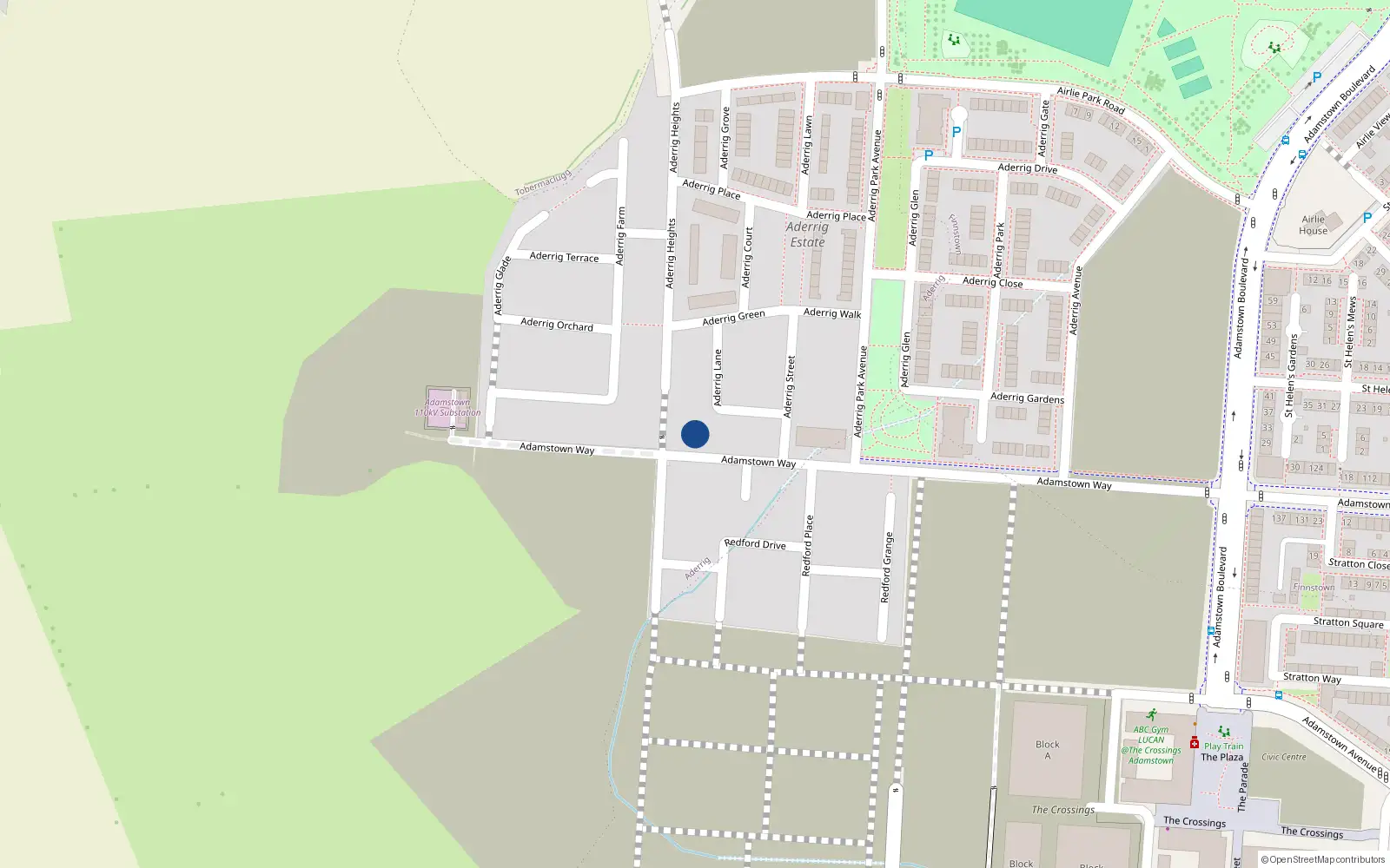 Overhead map showing the location of 25 Aderrig Heights, Adamstown, Lucan