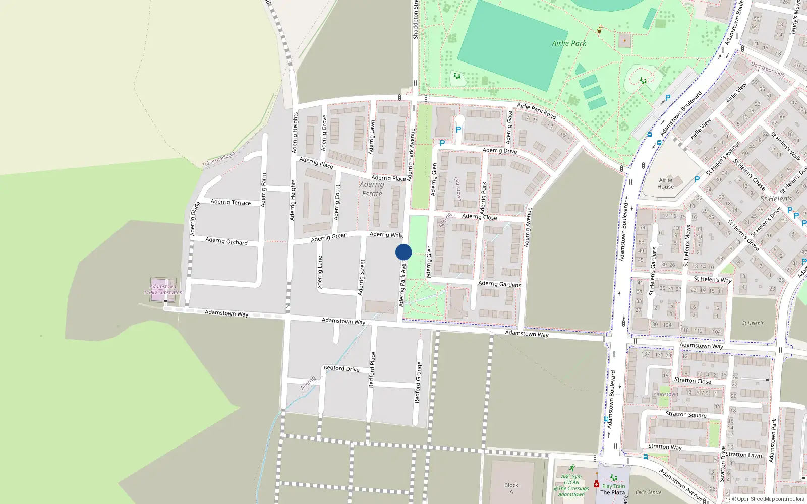 Overhead map showing the location of 25 Aderrig Park Avenue