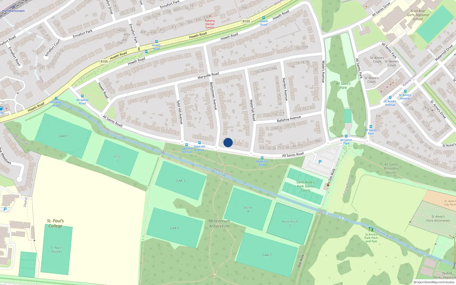 Overhead map showing the location of 25 All Saints Road, Dublin 5
