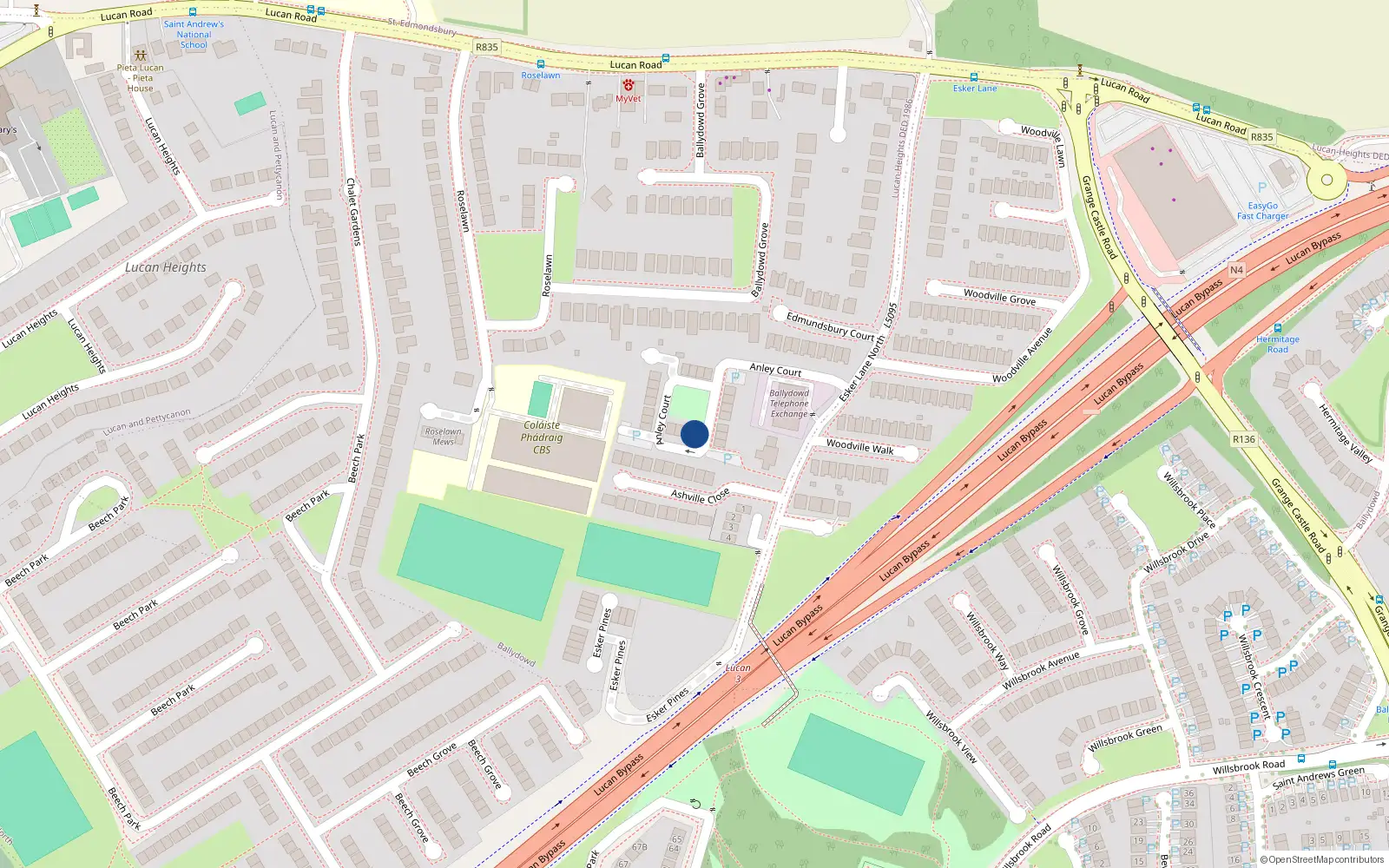 Overhead map showing the location of 25 Anley Court, Esker Lane, Lucan