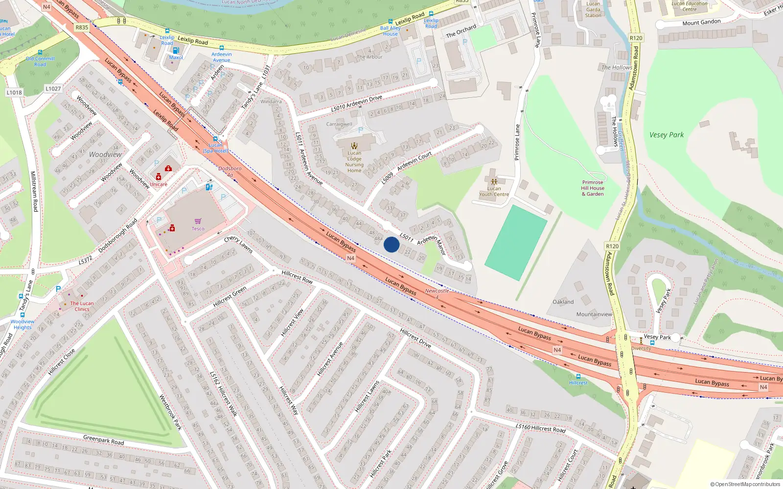 Overhead map showing the location of 25 Ardeevin Manor, Lucan