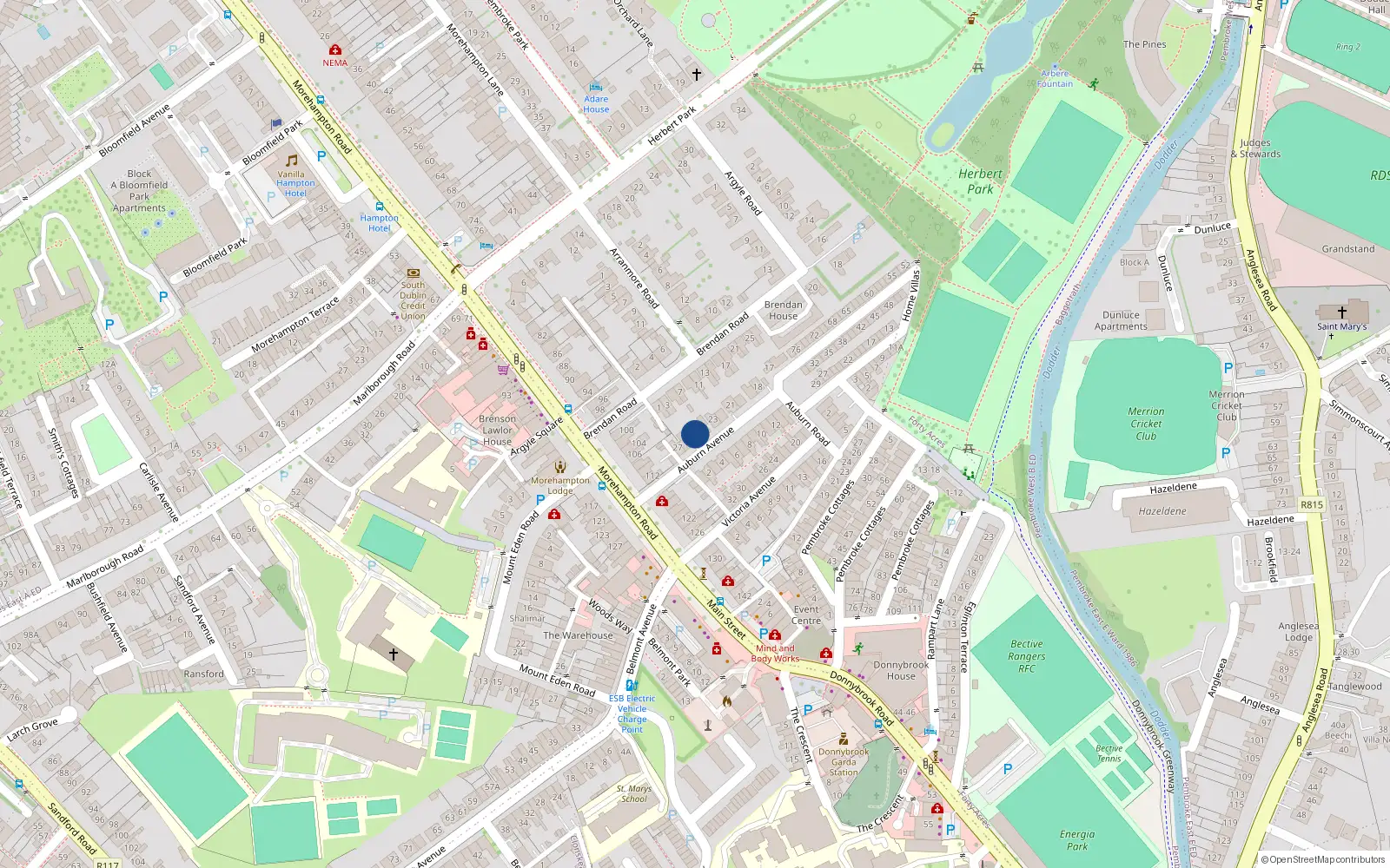 Overhead map showing the location of 25 Auburn Avenue, Dublin 4
