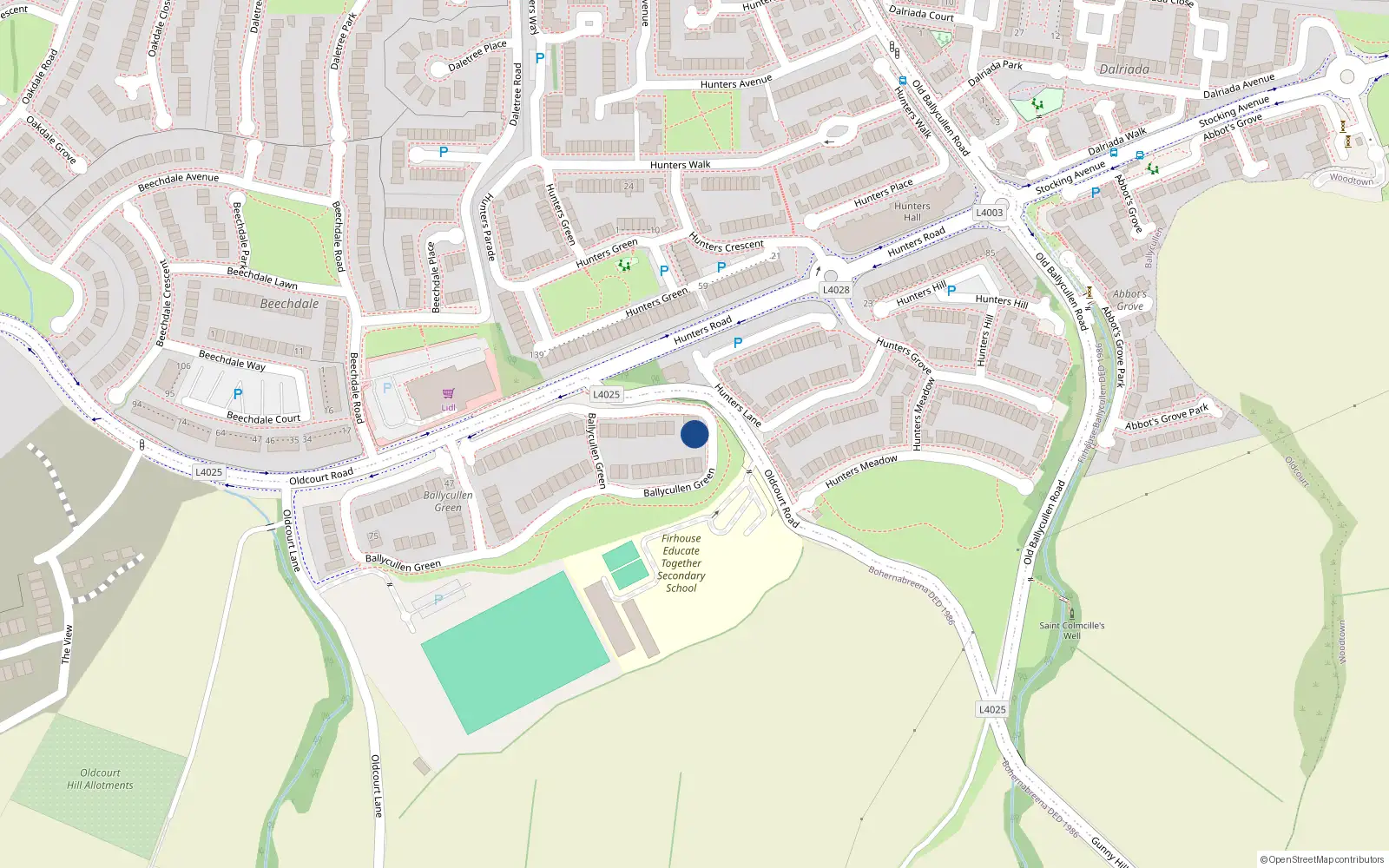 Overhead map showing the location of 25 Ballycullen Green, Oldcourt