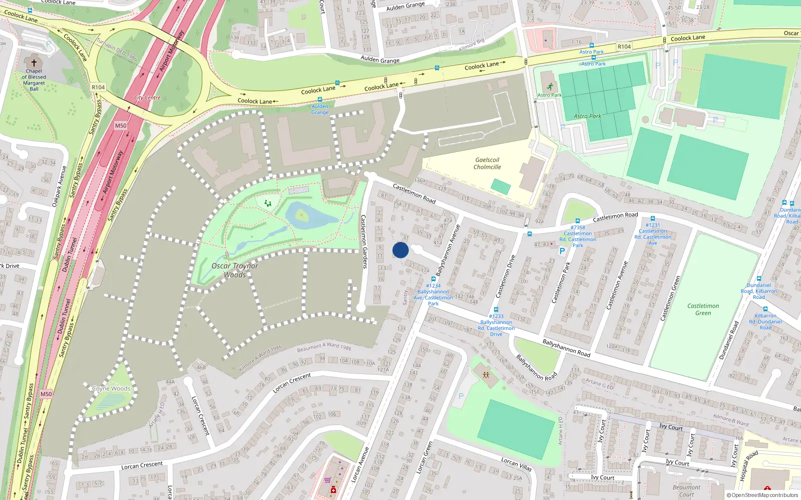 Overhead map showing the location of 25 Ballyshannon Avenue, Dublin 5