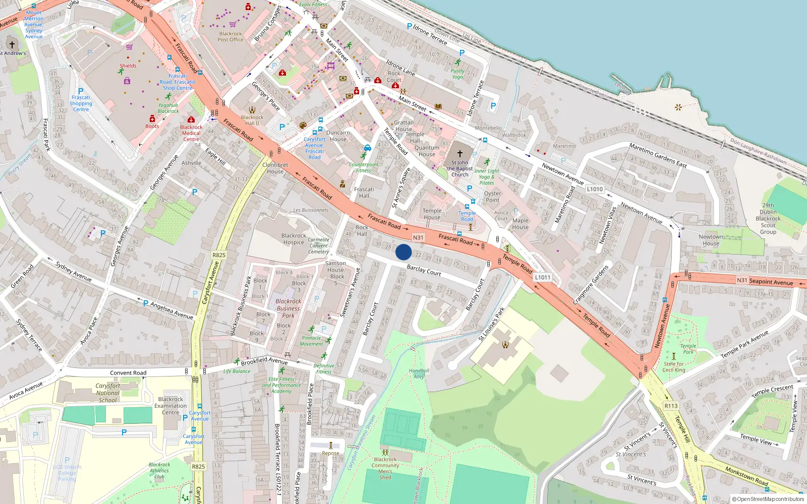 Overhead map showing the location of 25 Barclay Court, Blackrock, Dublin