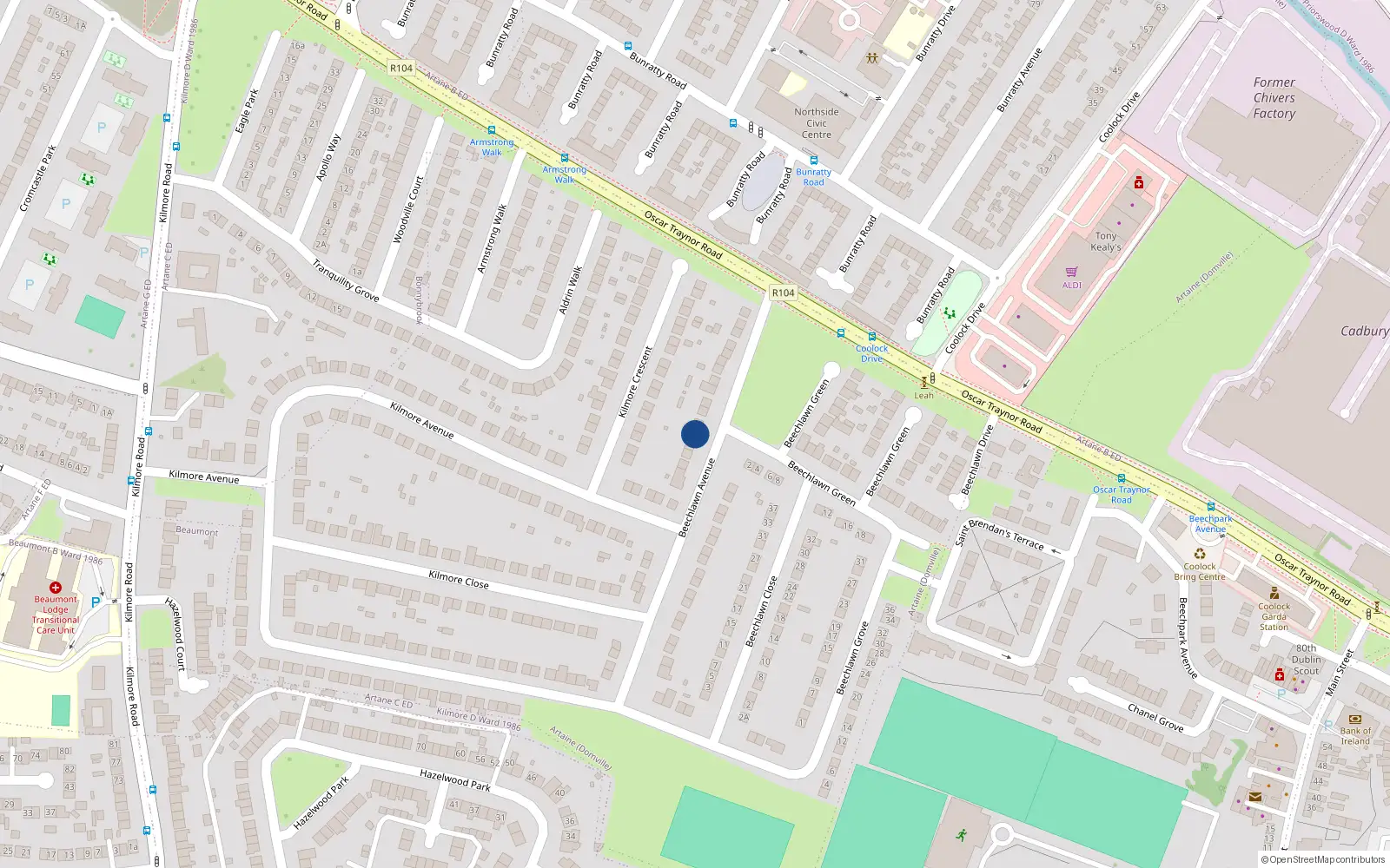 Overhead map showing the location of 25 Beechlawn Avenue, Dublin 5