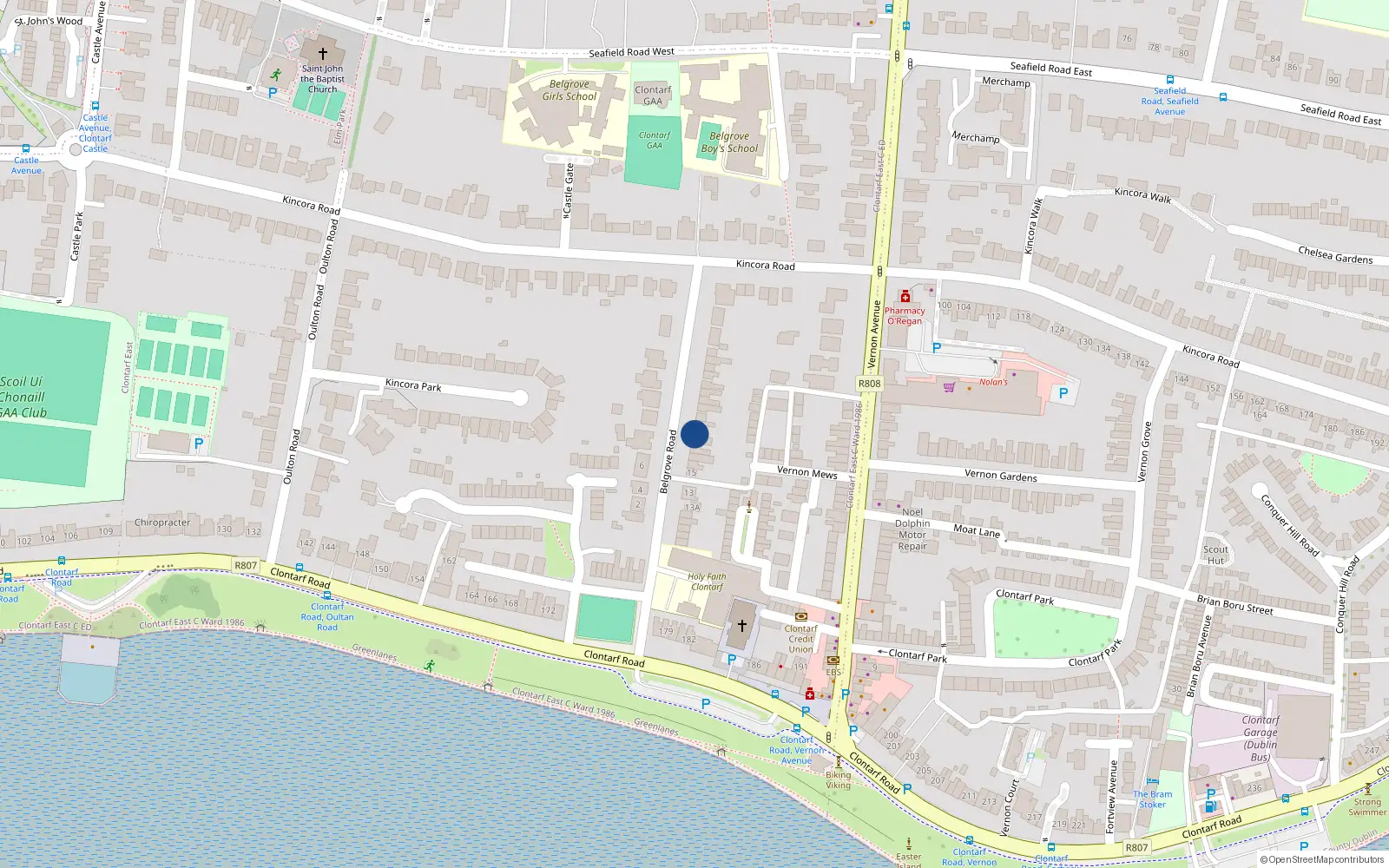 Overhead map showing the location of 25 Belgrove Road, Clontarf, Dublin 3