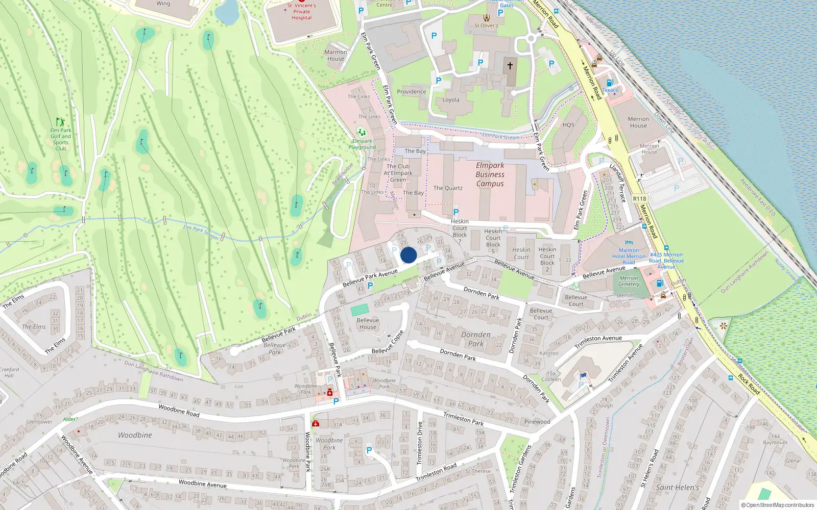 Overhead map showing the location of 25 Bellevue Park Avenue, Priesthouse