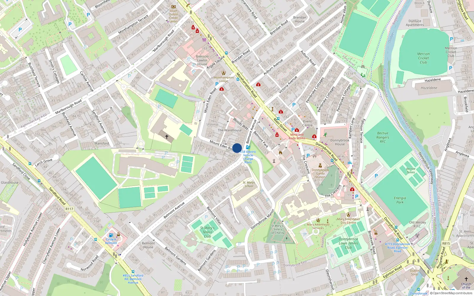 Overhead map showing the location of 25 Belmont Avenue, Donnybrook