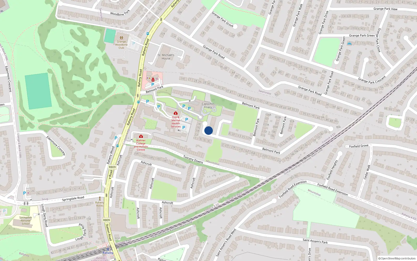 Overhead map showing the location of 25 Belmont Square, Raheny, Dublin 5