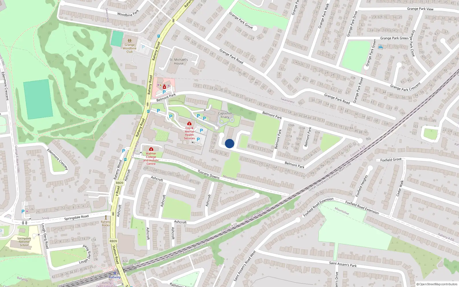 Overhead map showing the location of 25 Belmont Square, Dublin 5