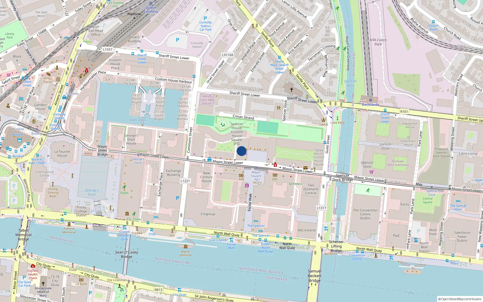 Overhead map showing the location of 25 Beresford House, Custom House Square, Mayor St Lower Dublin 1