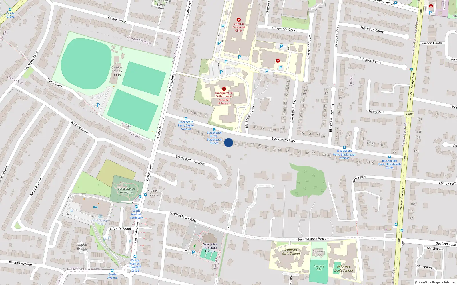 Overhead map showing the location of 25 Blackheath Park, Dublin 3