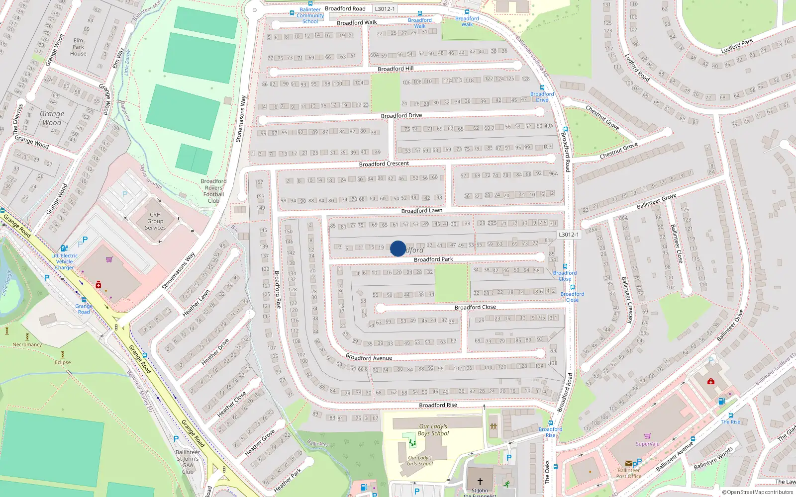 Overhead map showing the location of 25 Broadford Park, Dublin 16