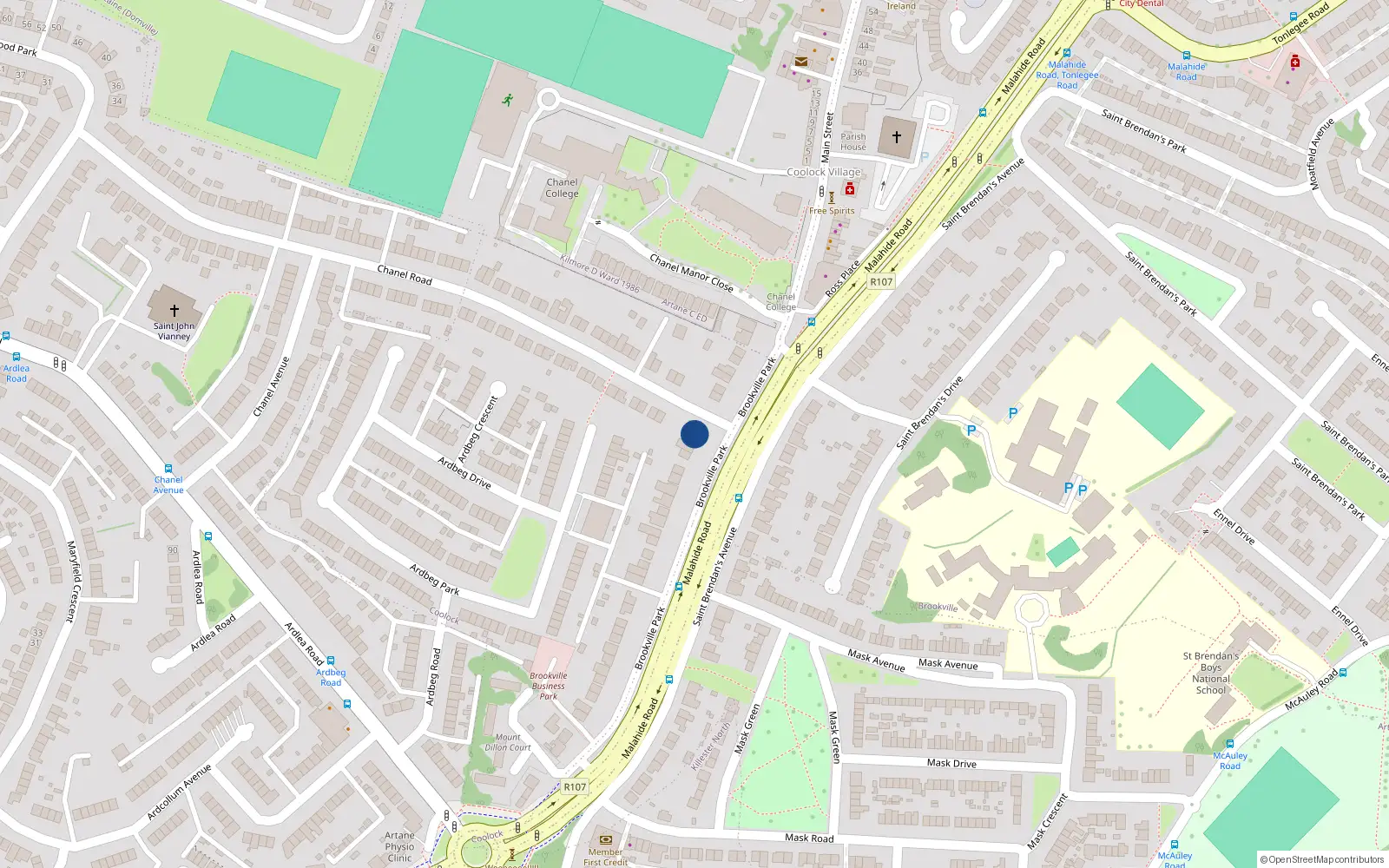 Overhead map showing the location of 25 Brookville Park, Dublin 5