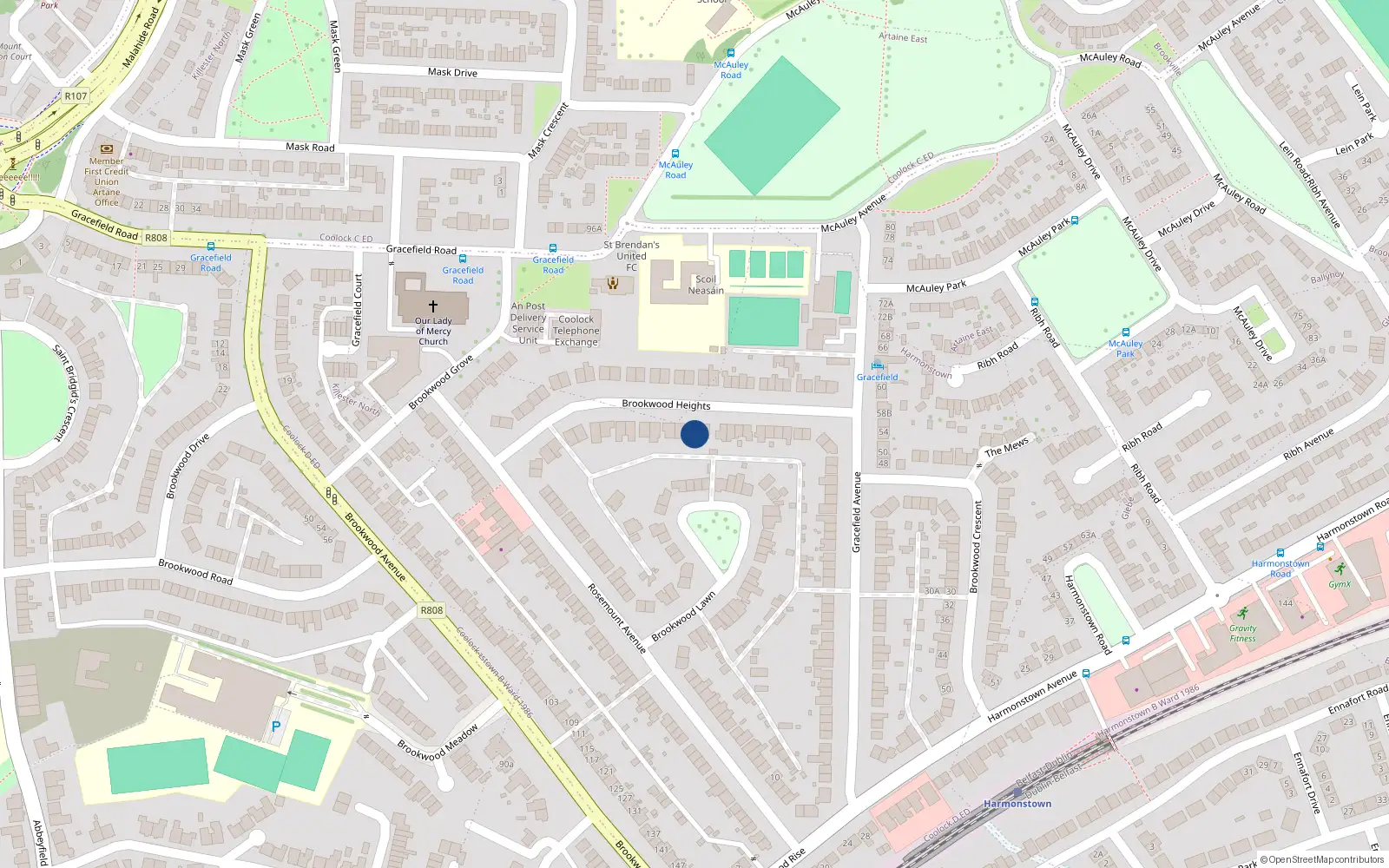 Overhead map showing the location of 25 Brookwood Heights, Dublin 5