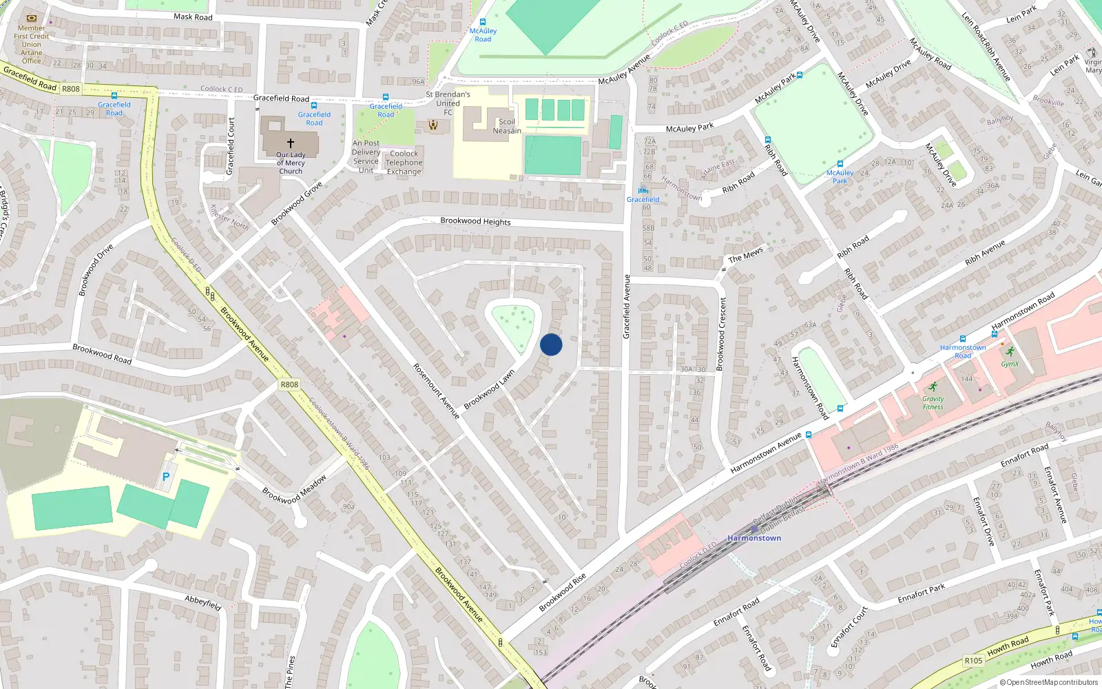 Overhead map showing the location of 25 Brookwood Lawn, Dublin 5