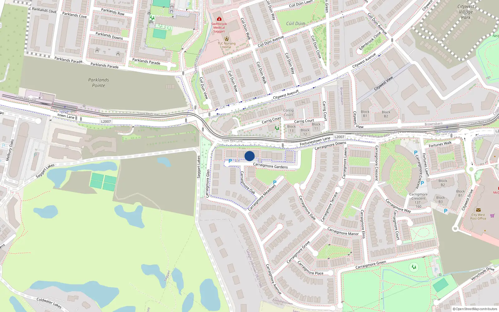 Overhead map showing the location of 25 Carrigmore Gardens, Dublin