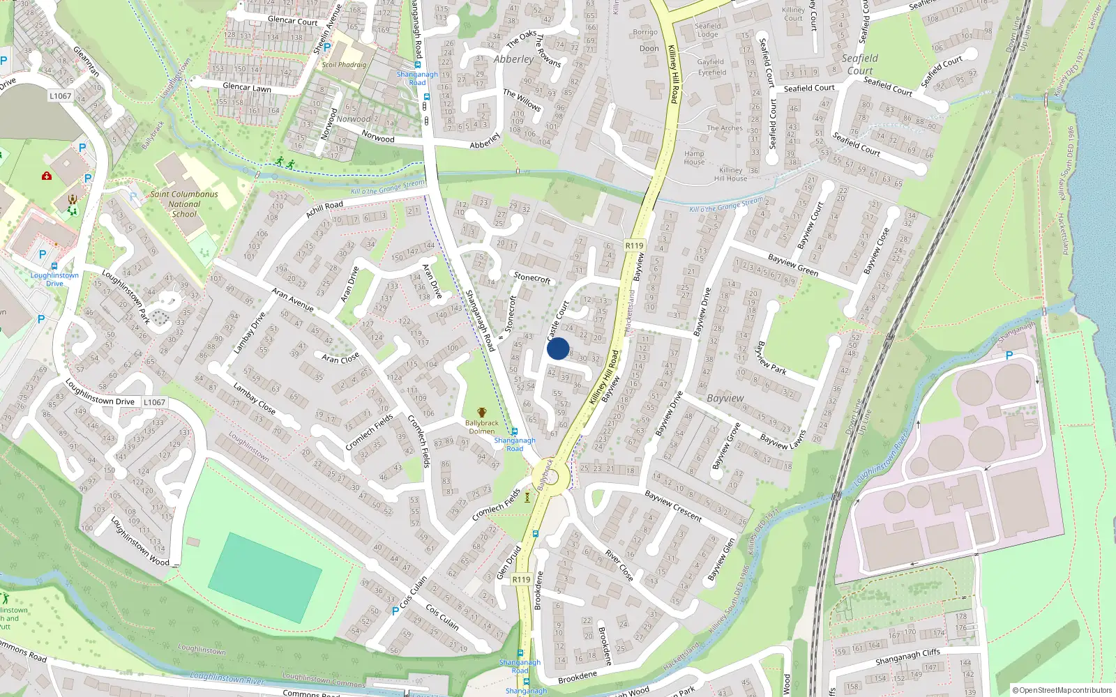 Overhead map showing the location of 25 Castle Court, Killiney