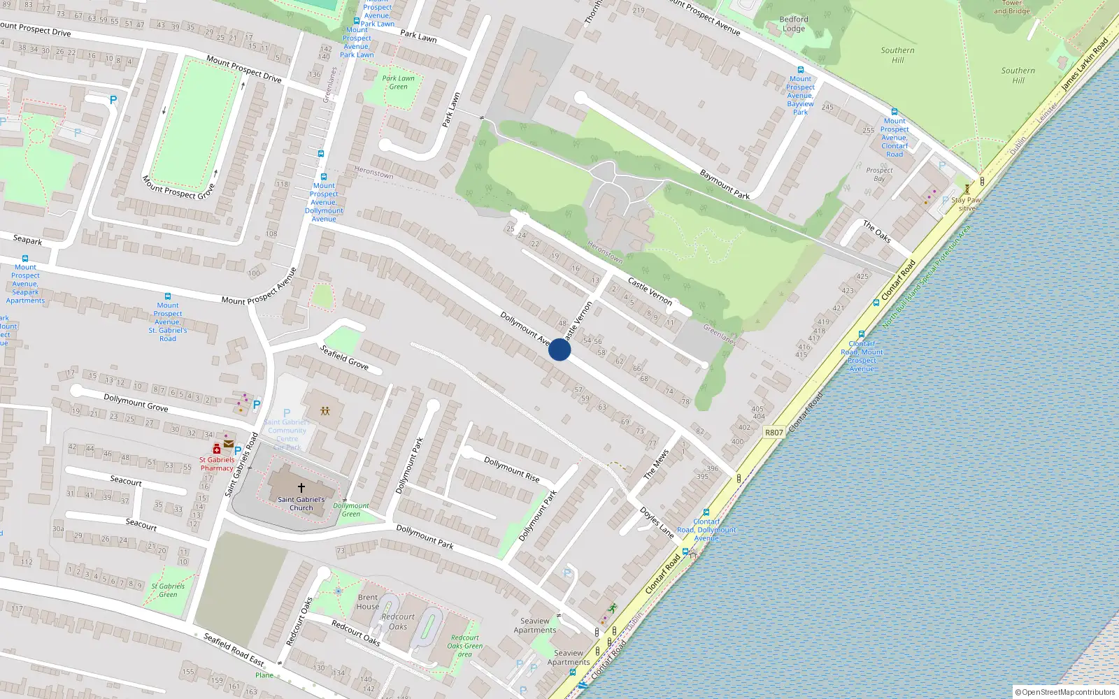 Overhead map showing the location of 25 Castle Vernon, Clontarf