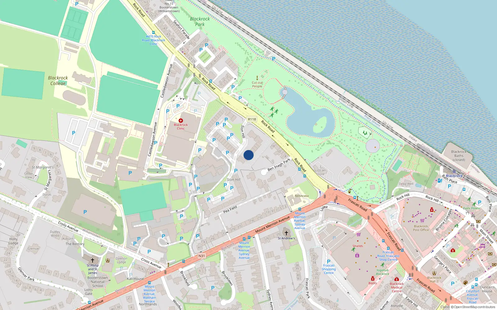 Overhead map showing the location of 25 Castledawson, Sion Hill, Blackrock