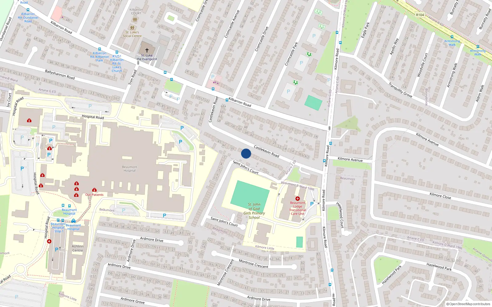 Overhead map showing the location of 25 Castlekevin Road, Kilmore West, Coolock