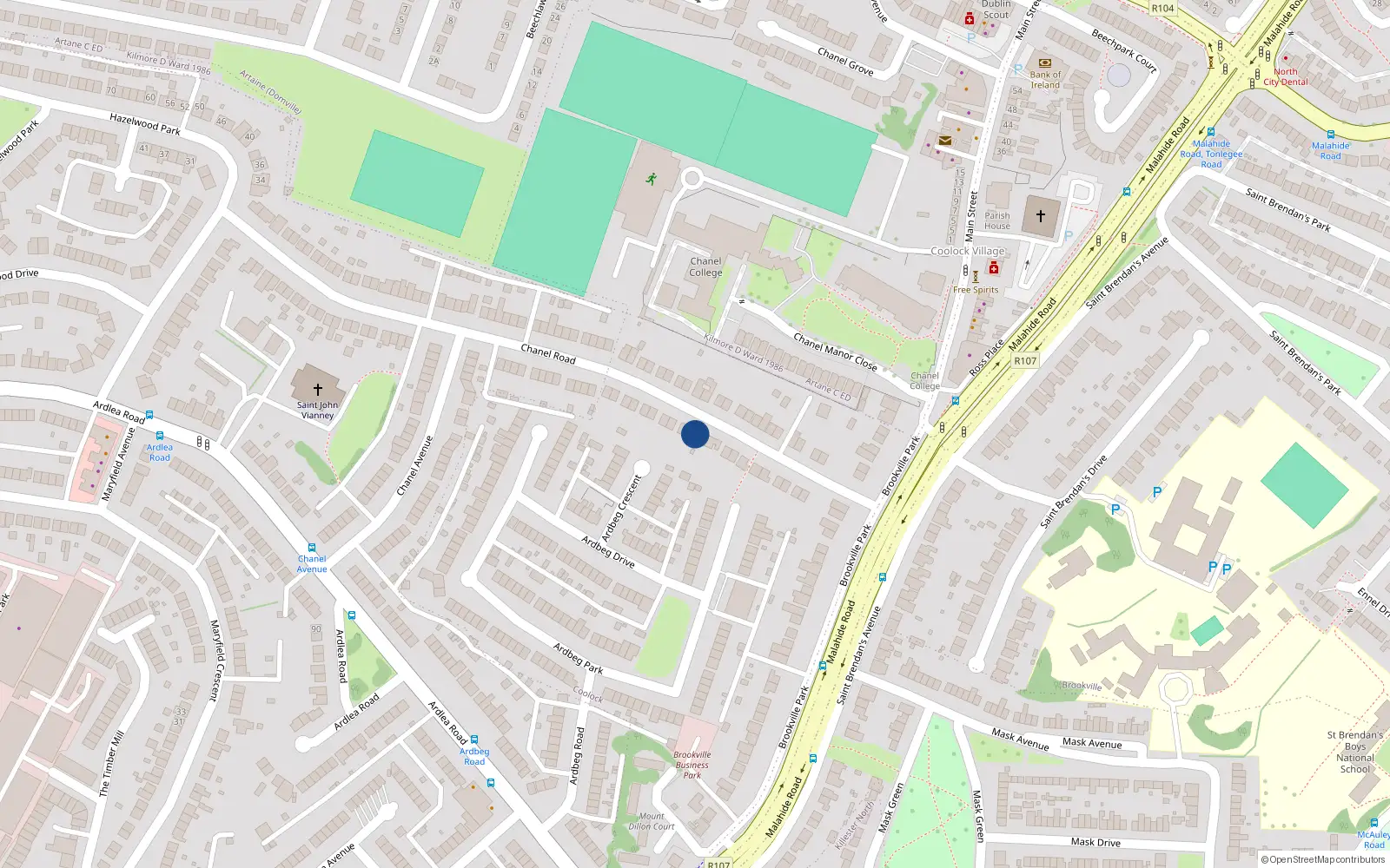 Overhead map showing the location of 25 Chanel Road, Dublin 5