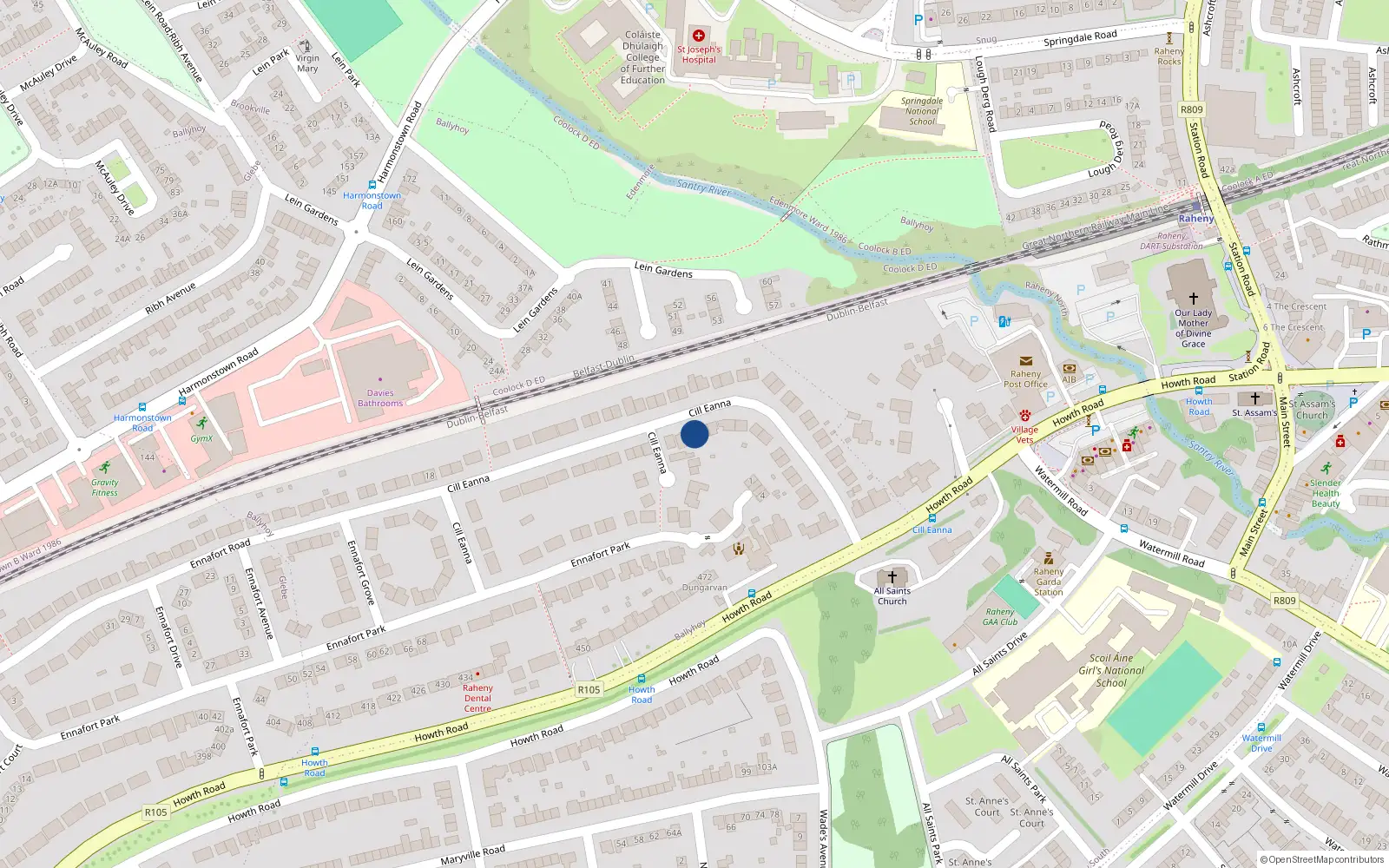 Overhead map showing the location of 25 Cill Eanna, Dublin 5