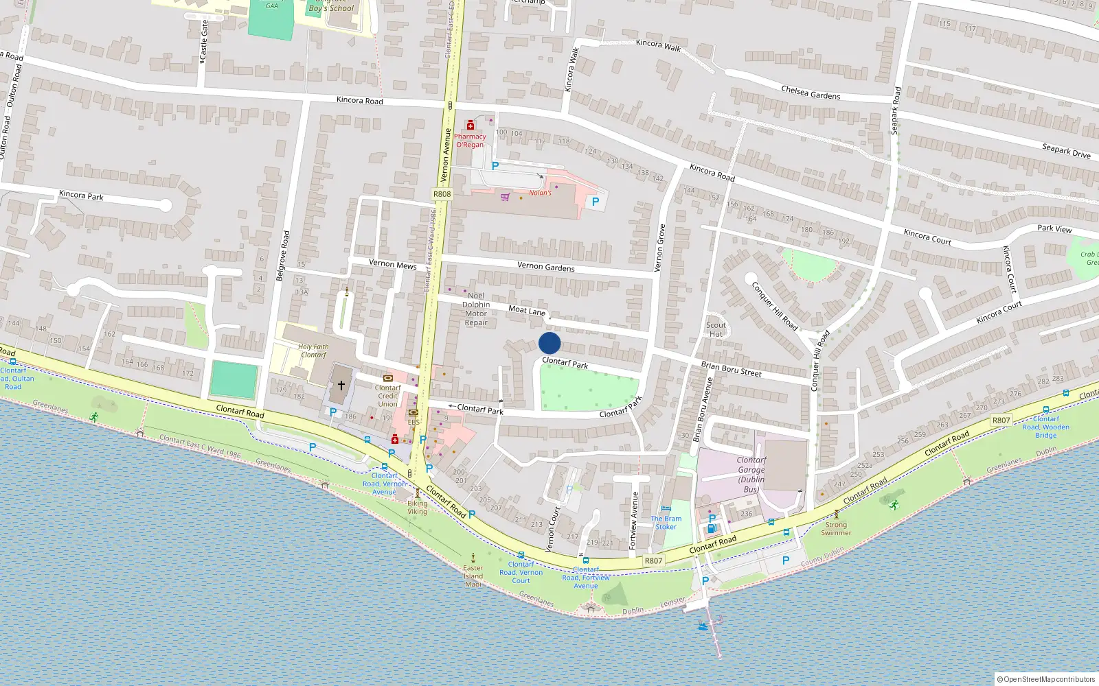 Overhead map showing the location of 25 Clontarf Park, Dublin 3