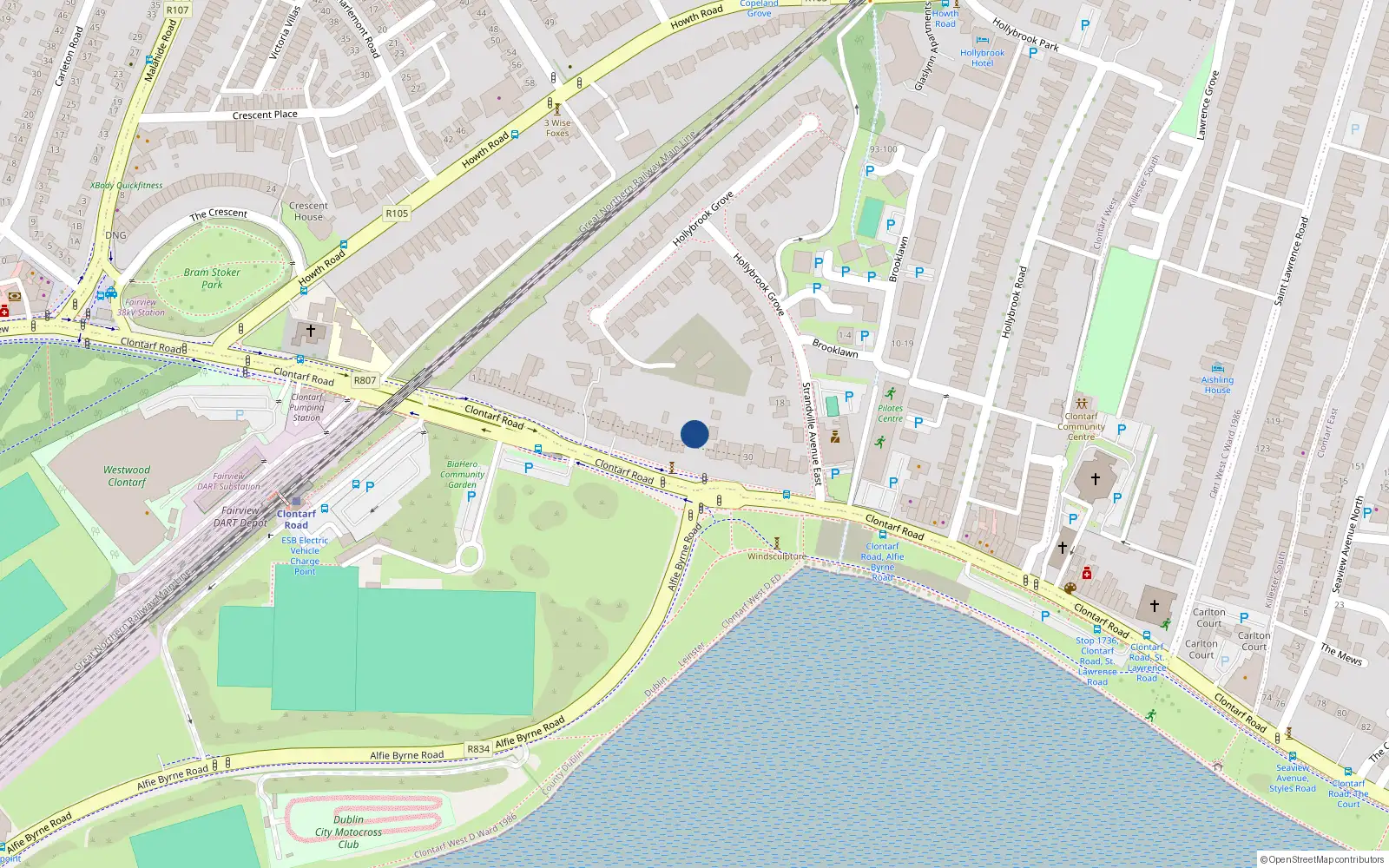 Overhead map showing the location of 25 Clontarf Road, Dublin 3